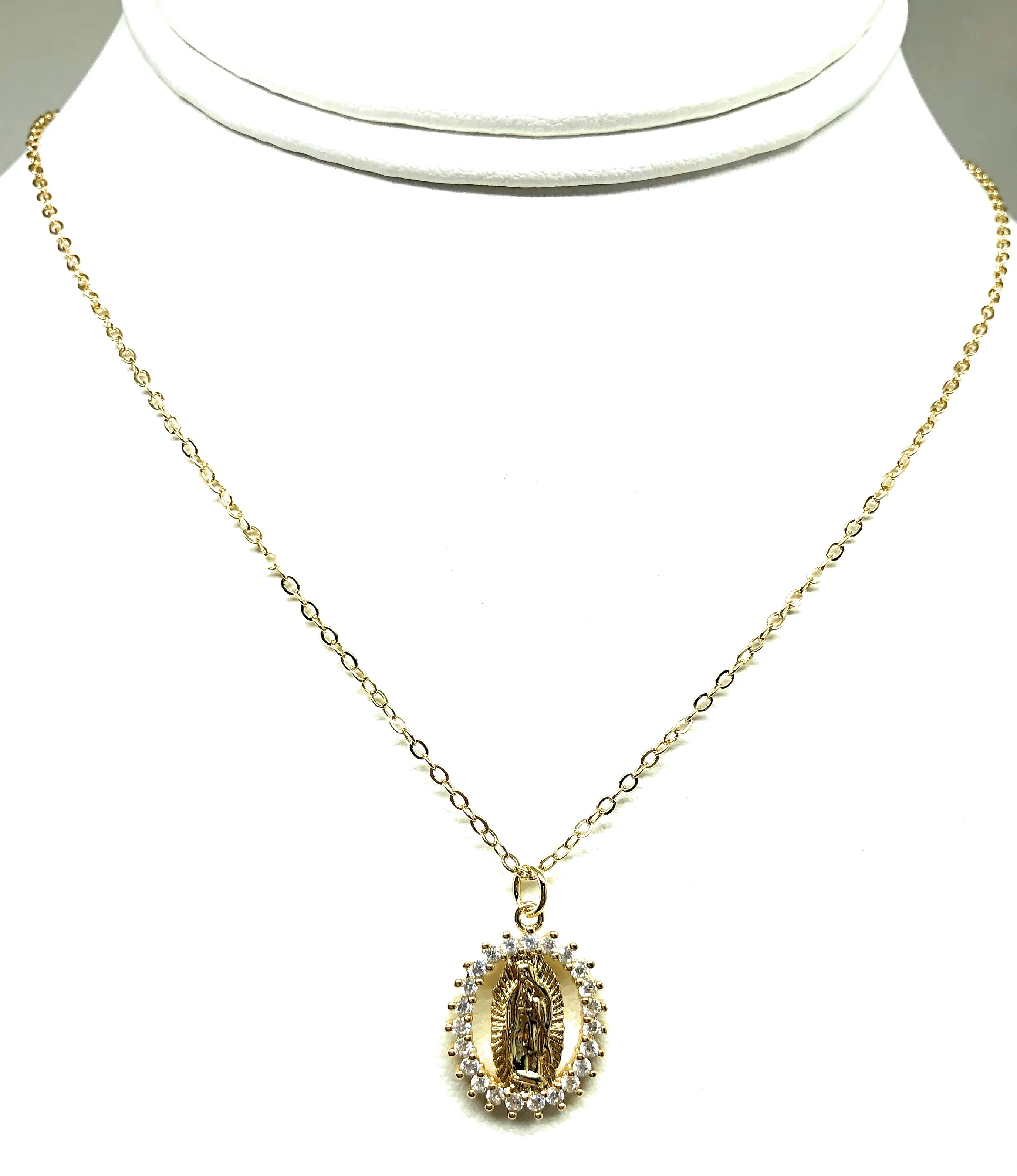 Gold Plated Virgin Mary Small Pendant Necklace CZ 20” Virgen de Guadalupe - Image 8