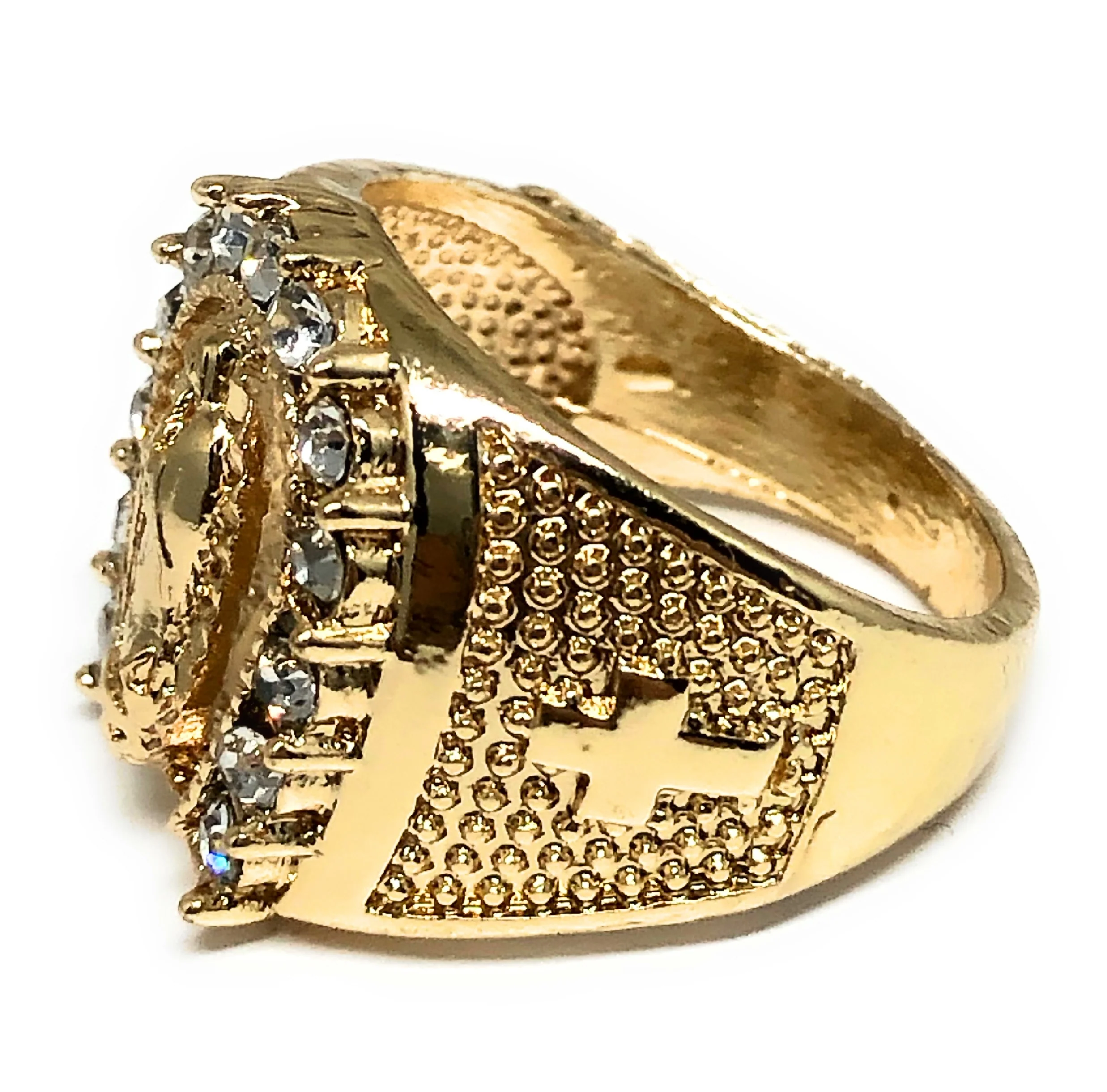 Gold Plated Virgin Mary White CZ Horseshoe Ring Virgen Guadalupe Anillo - Image 2