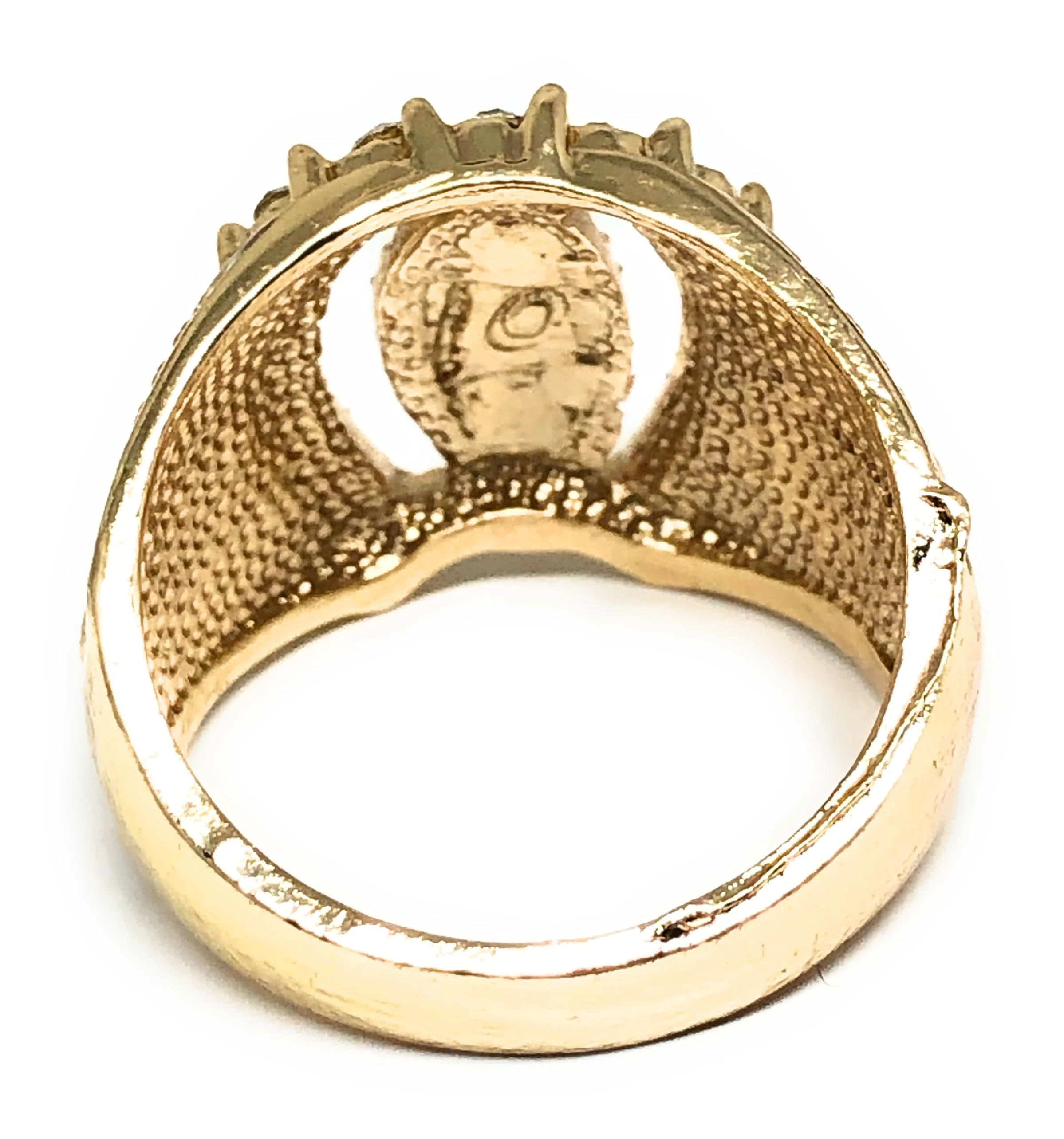 Gold Plated Virgin Mary White CZ Horseshoe Ring Virgen Guadalupe Anillo - Image 3