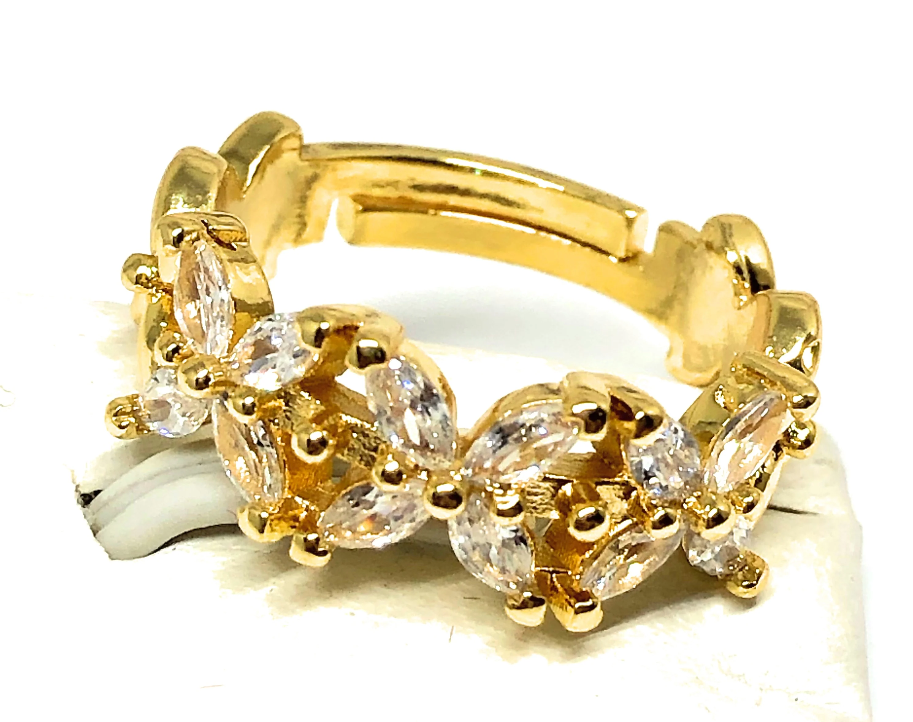 Gold Plated WHITE CZ Flower Adjustable Ring Anillo