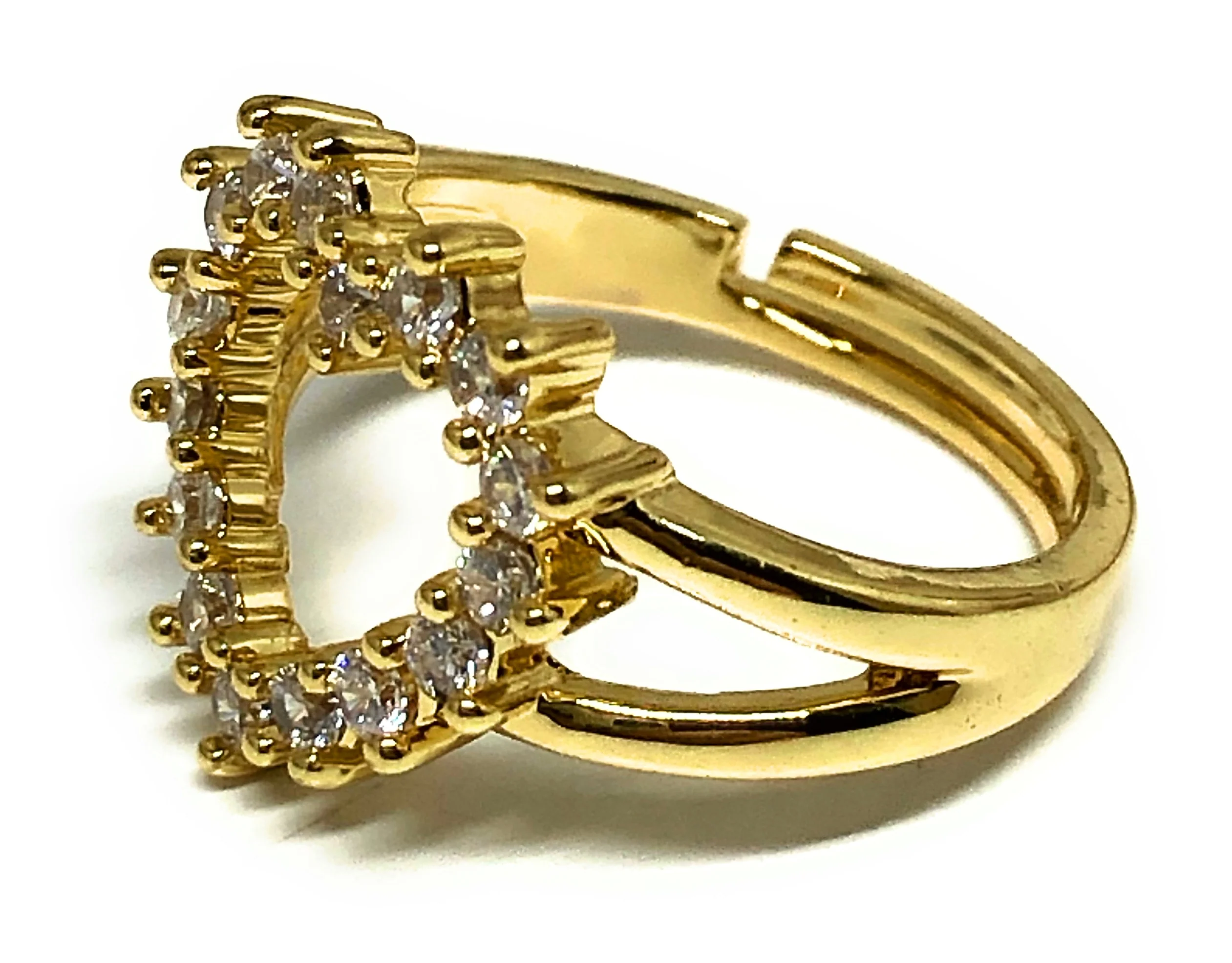 Gold Plated WHITE CZ Heart Adjustable Ring Anillo - Image 2