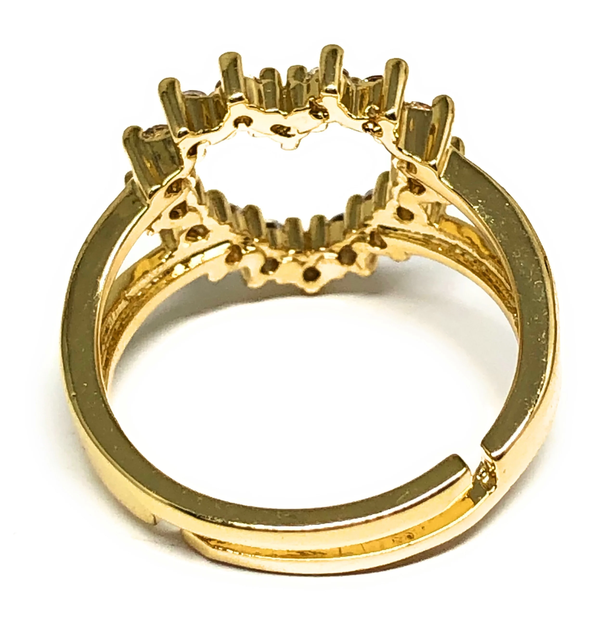 Gold Plated WHITE CZ Heart Adjustable Ring Anillo - Image 3