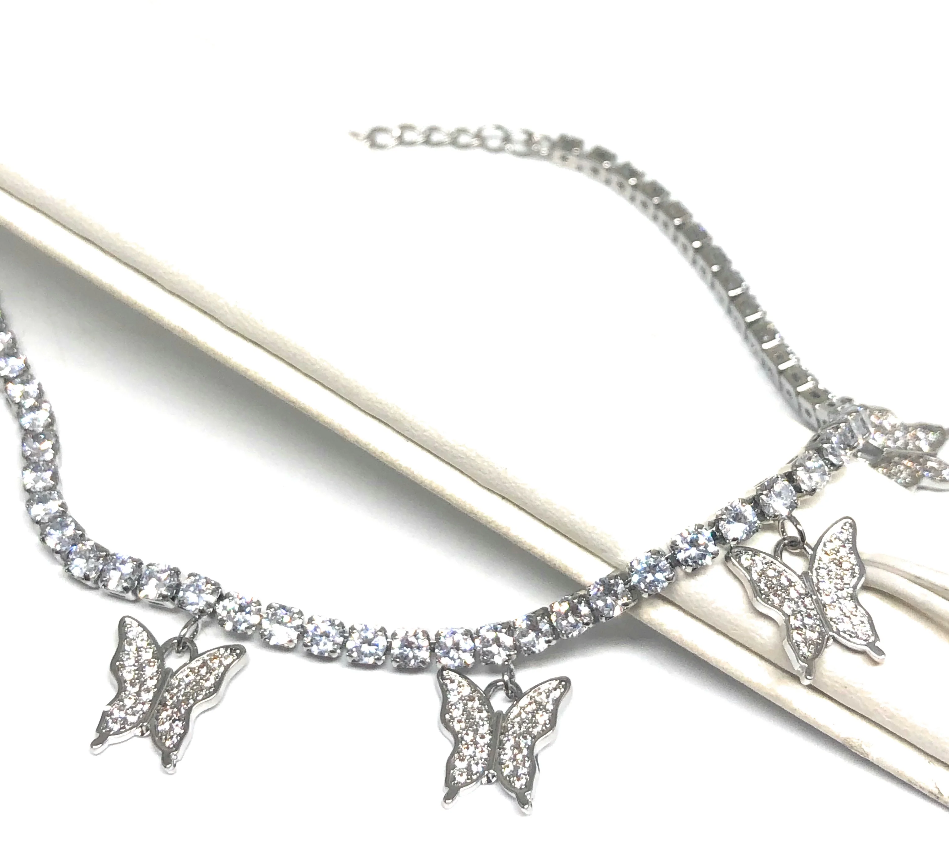 Gold Plated White Gold Butterfly Charm CZ Adjustable 9 inch Tennis Bracelet - Image 2
