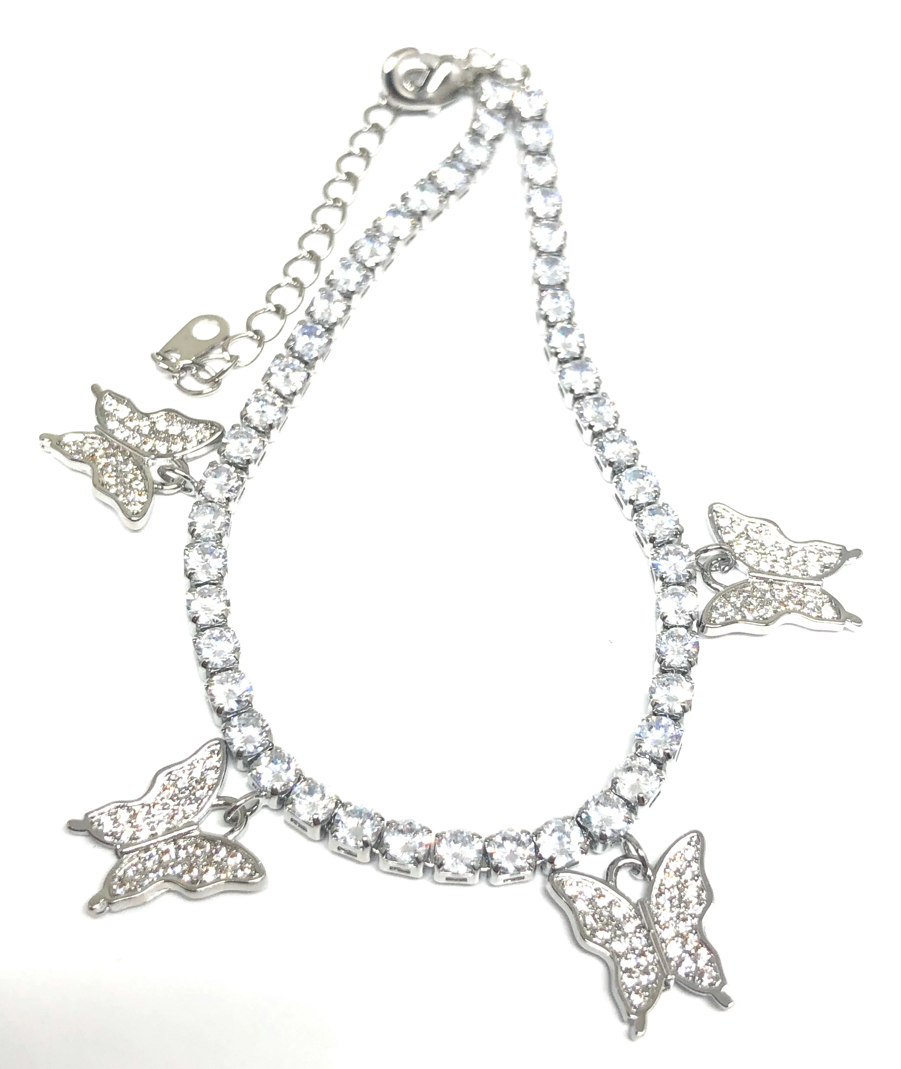 Gold Plated White Gold Butterfly Charm CZ Adjustable 9 inch Tennis Bracelet - Image 3