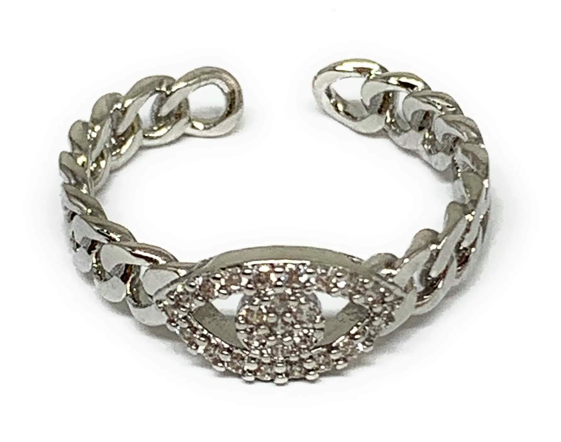 Gold Plated White Gold CZ Evil Eye Adjustable Ring Anillo