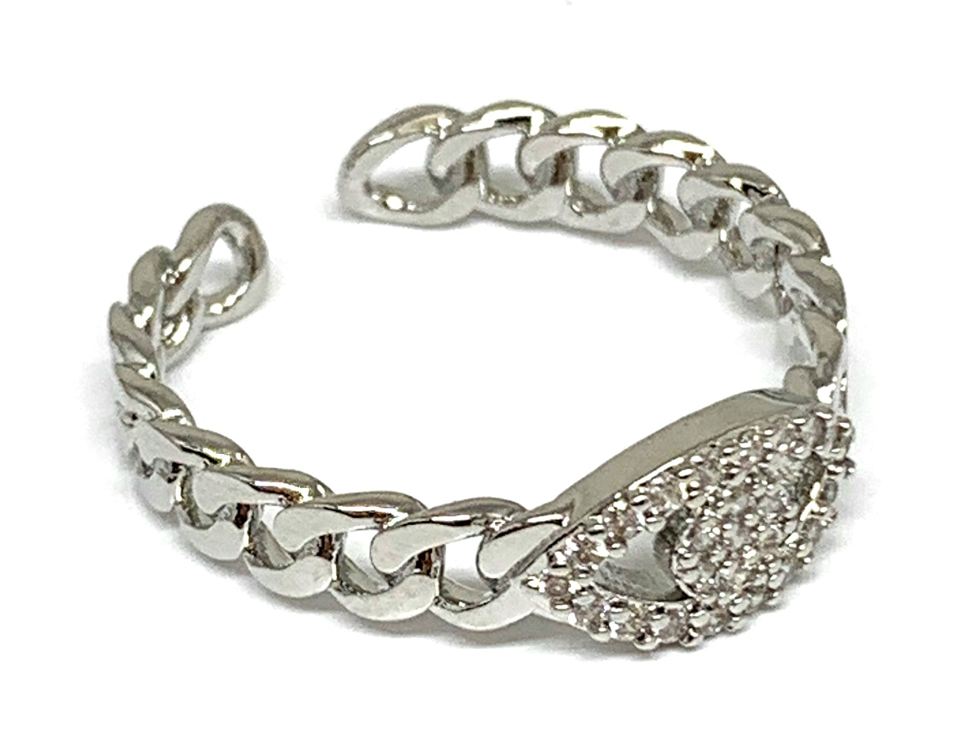 Gold Plated White Gold CZ Evil Eye Adjustable Ring Anillo - Image 2
