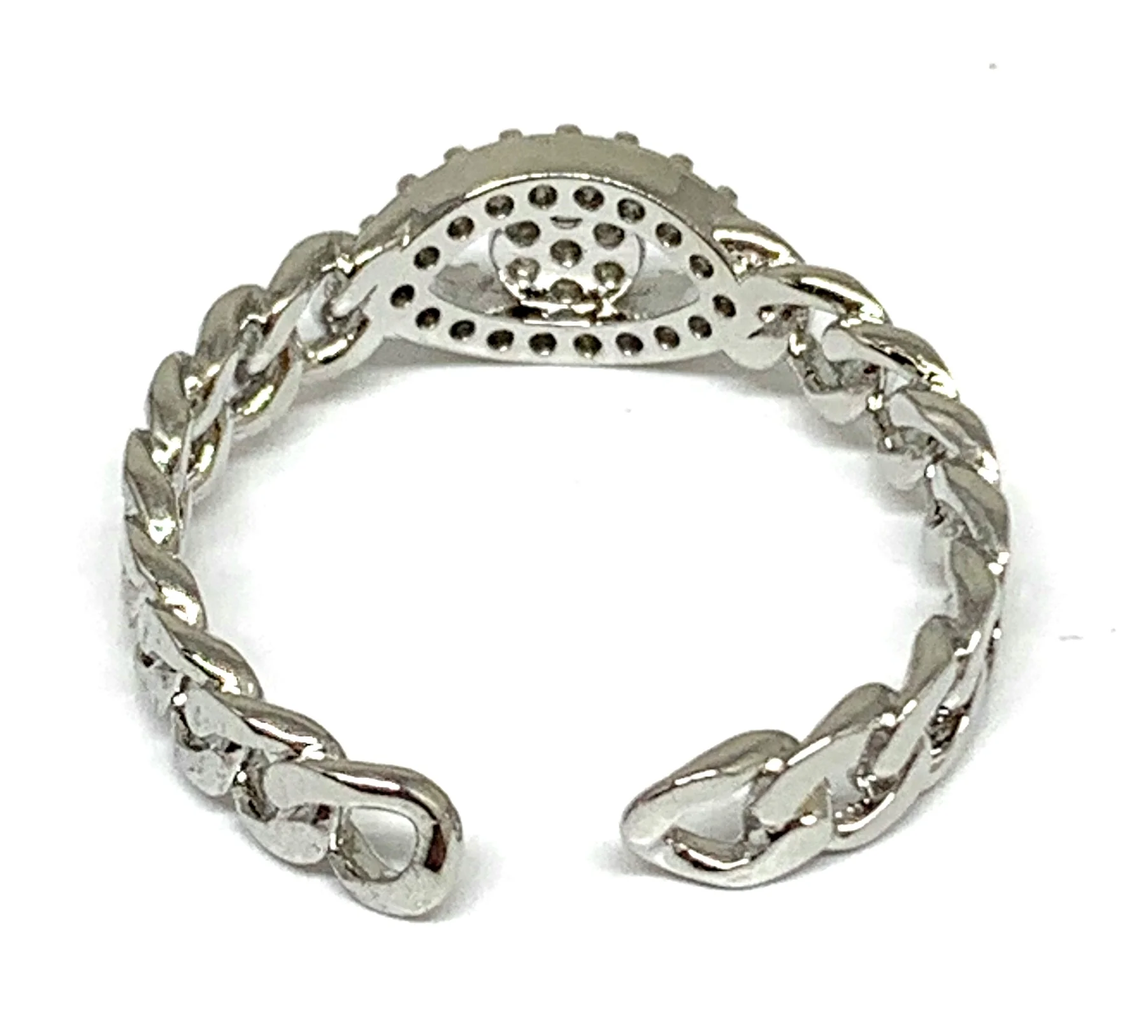 Gold Plated White Gold CZ Evil Eye Adjustable Ring Anillo - Image 3