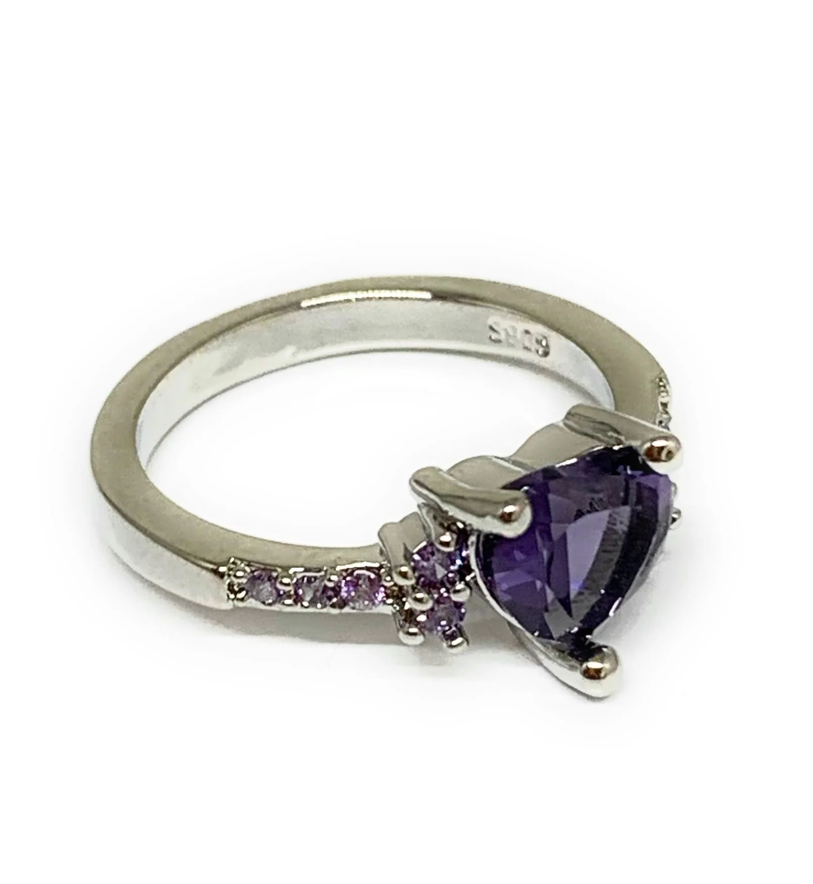 Gold Plated White Gold Heart Purple CZ Band Ring Anillo - Image 3