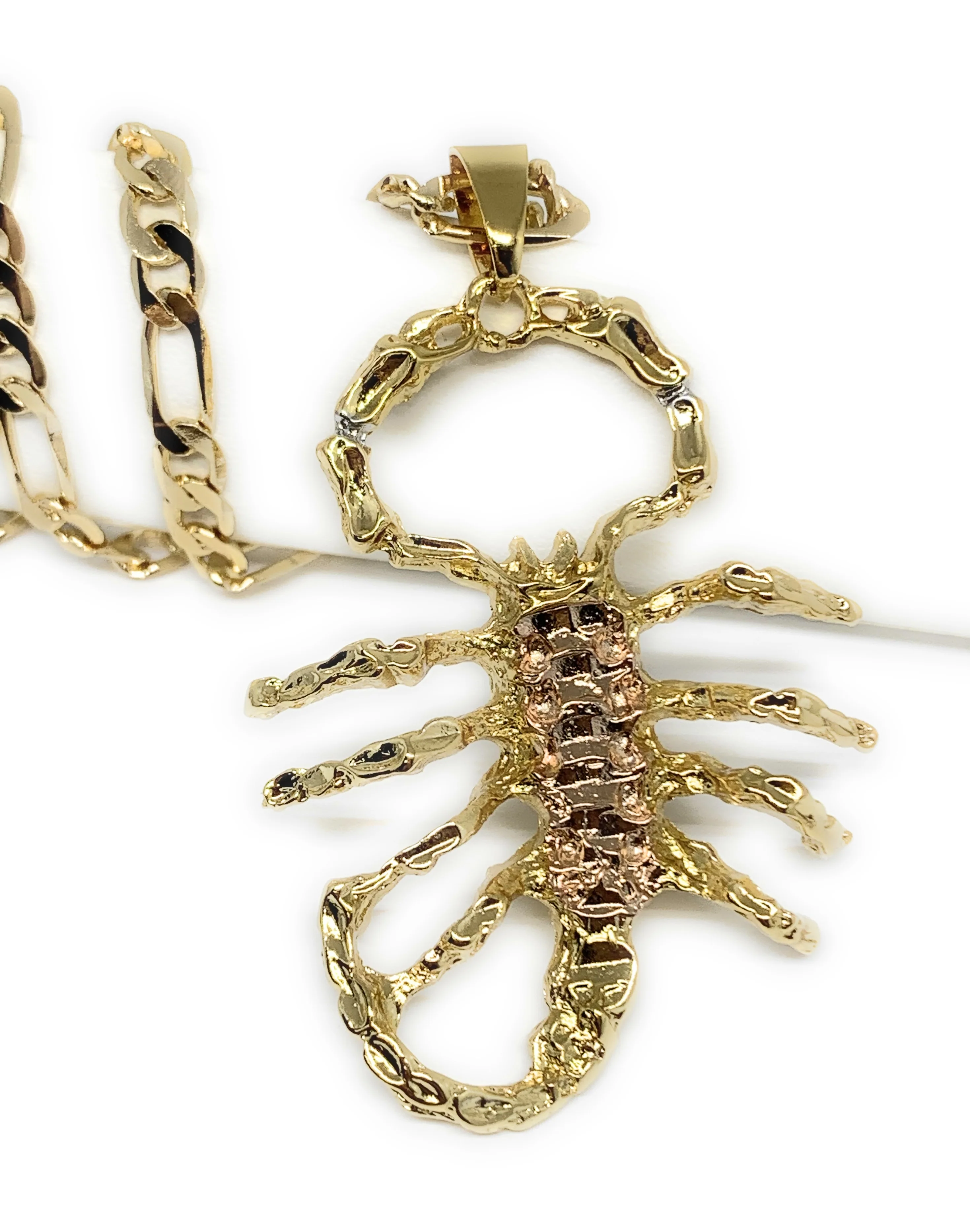 Gold Plated Yellow and Rose Big Scorpion Pendant Necklace 26" inch Alacran