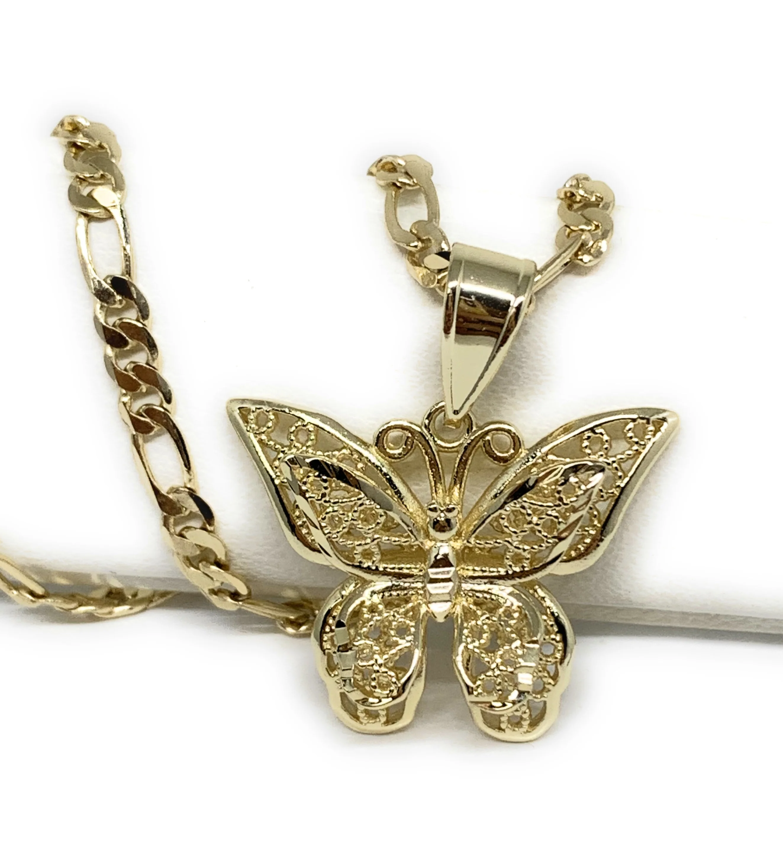 Gold Plated Yellow Butterfly Pendant Necklace Chain 24”