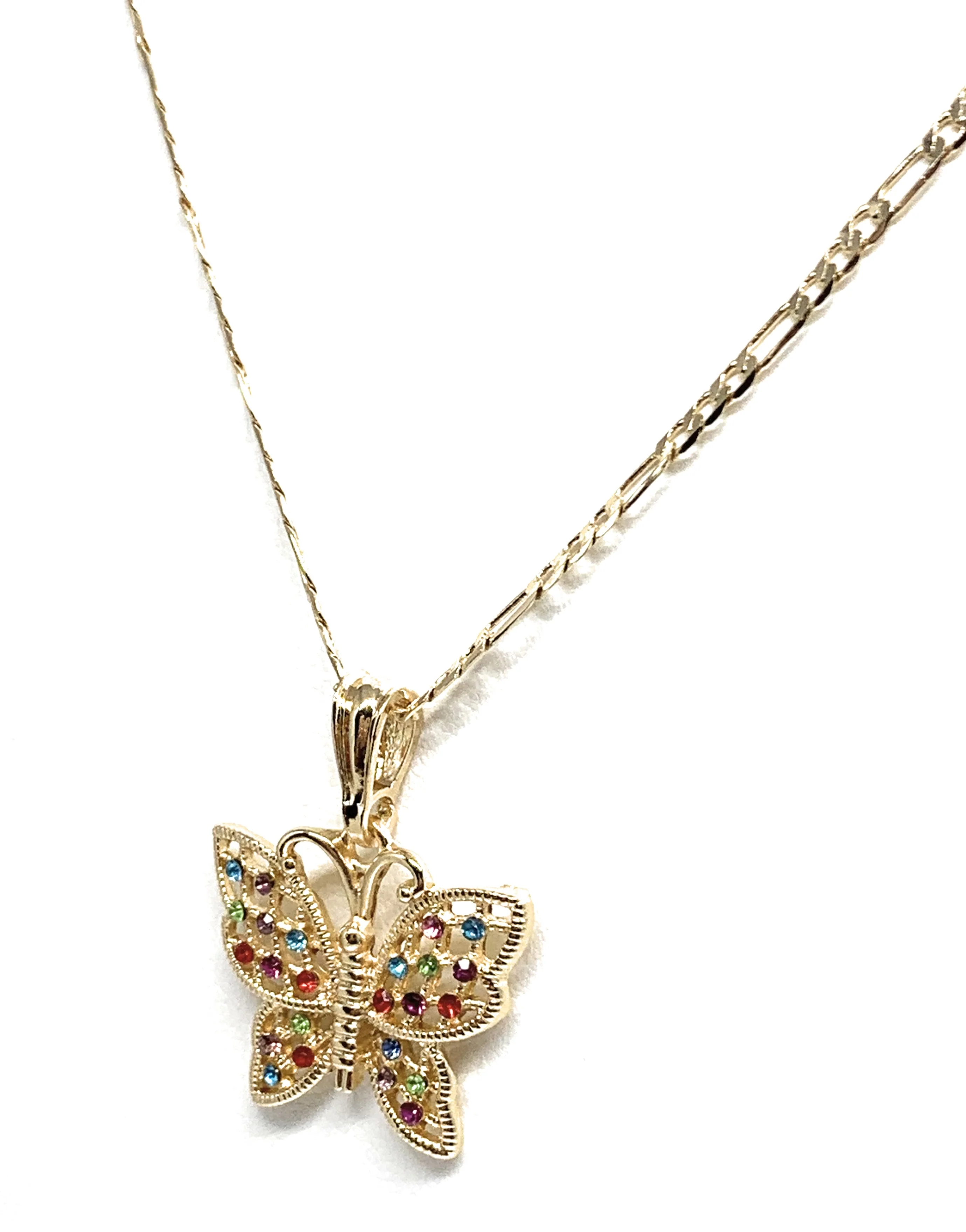 Gold Plated Yellow Colorful Rhinestone Butterfly Pendant Necklace Chain 24” - Image 4