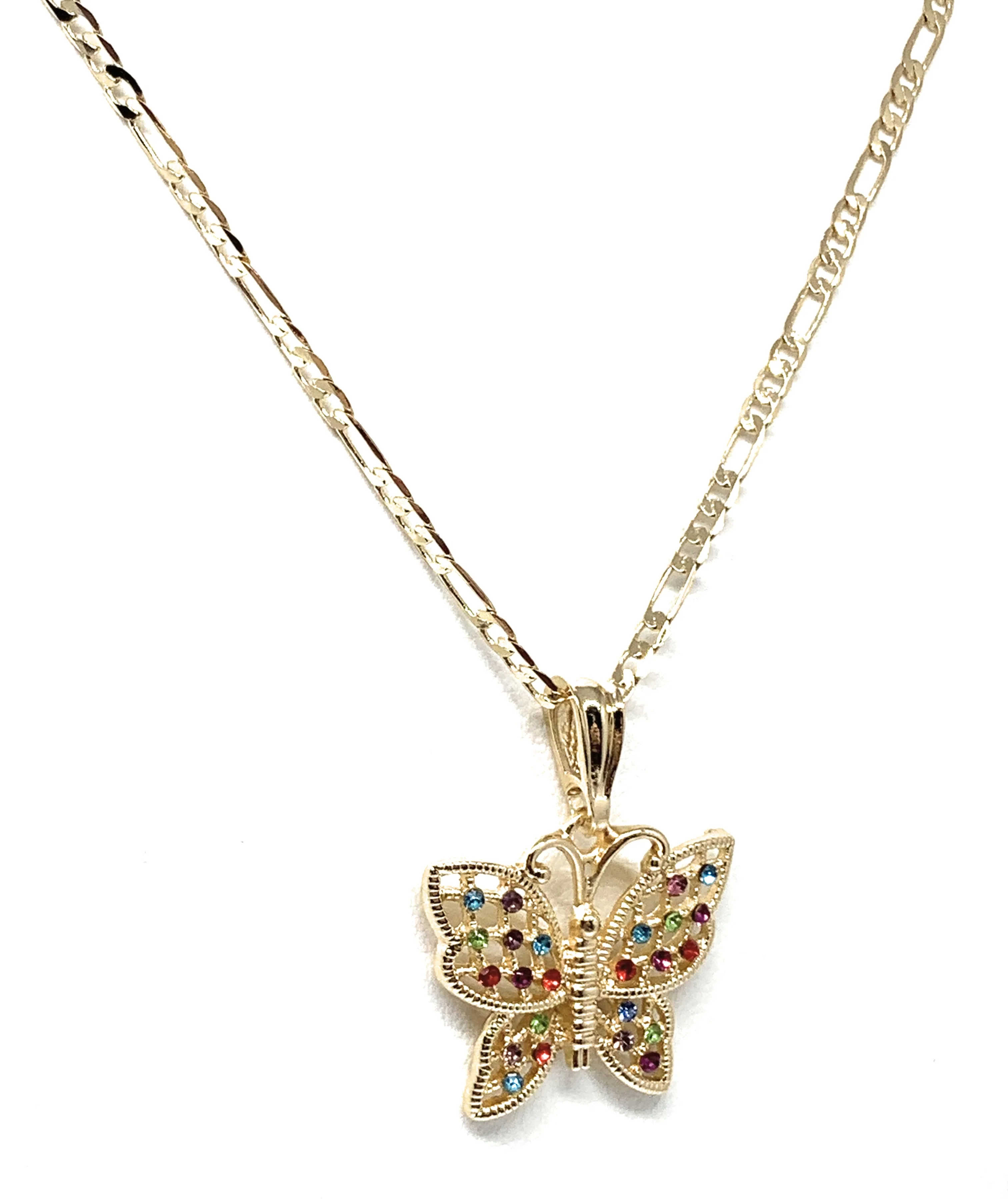 Gold Plated Yellow Colorful Rhinestone Butterfly Pendant Necklace Chain 24” - Image 5