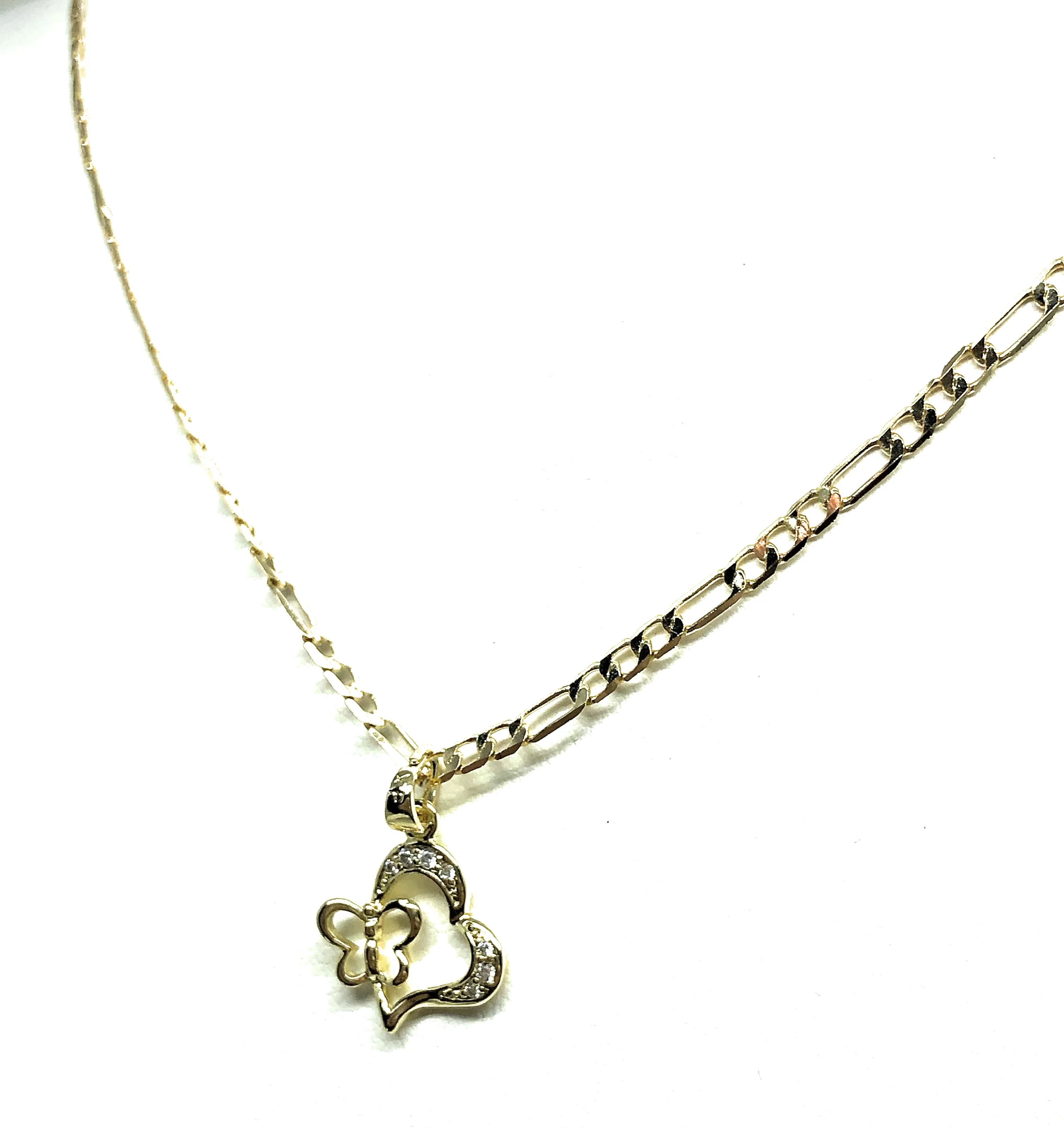Gold Plated Yellow Dainty Butterfly Heart CZ Pendant Necklace Chain 18” 3mm - Image 4