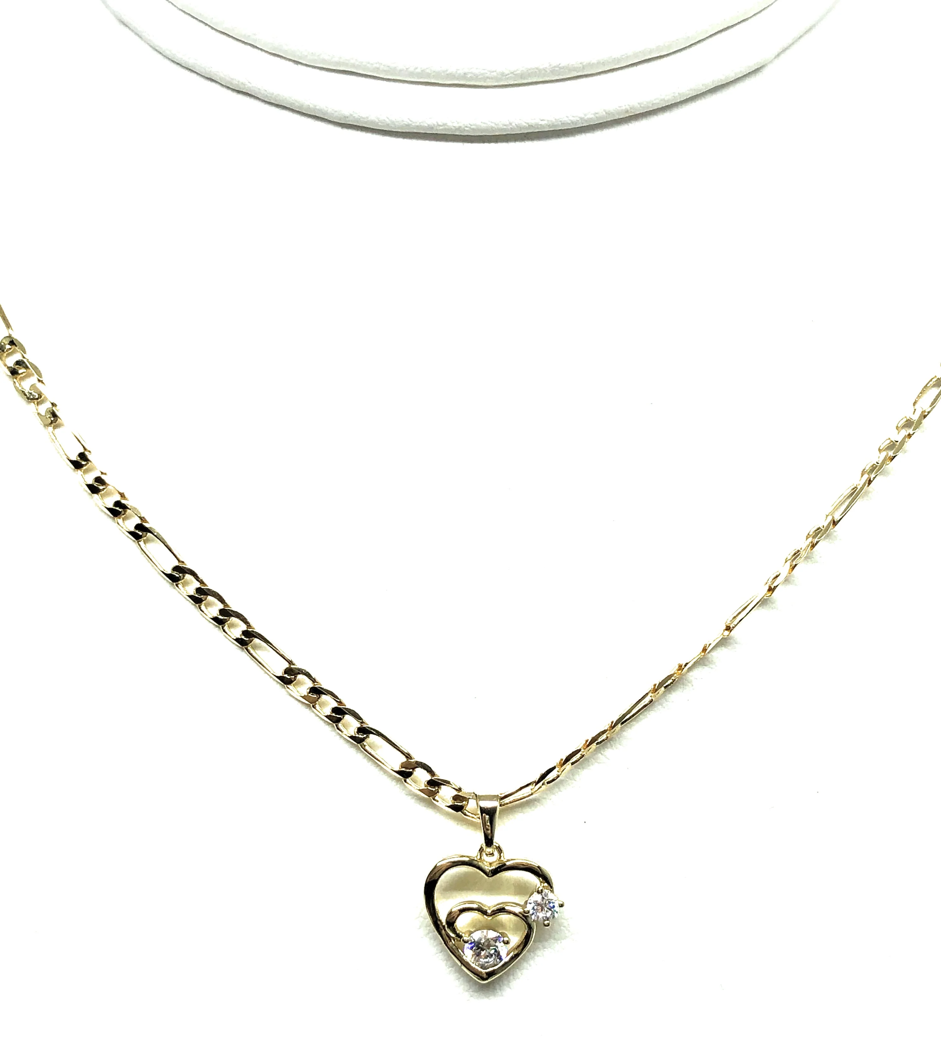 Gold Plated Yellow Dainty Double Heart CZ Pendant Necklace Chain 18” 3mm - Image 3