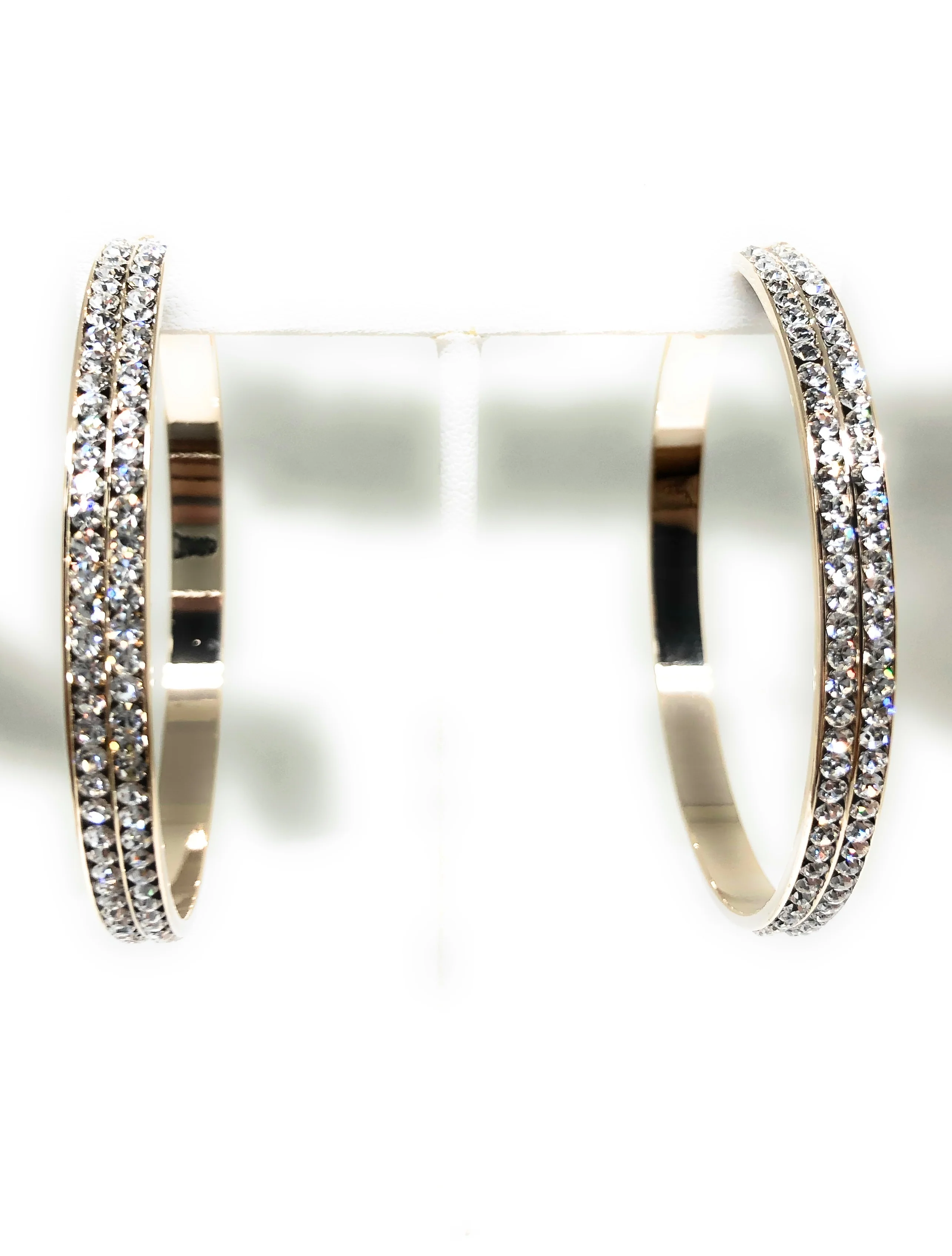 Gold Plated Yellow Double Hoop Earrings CZ Stones Aretes Arracadas - Image 4
