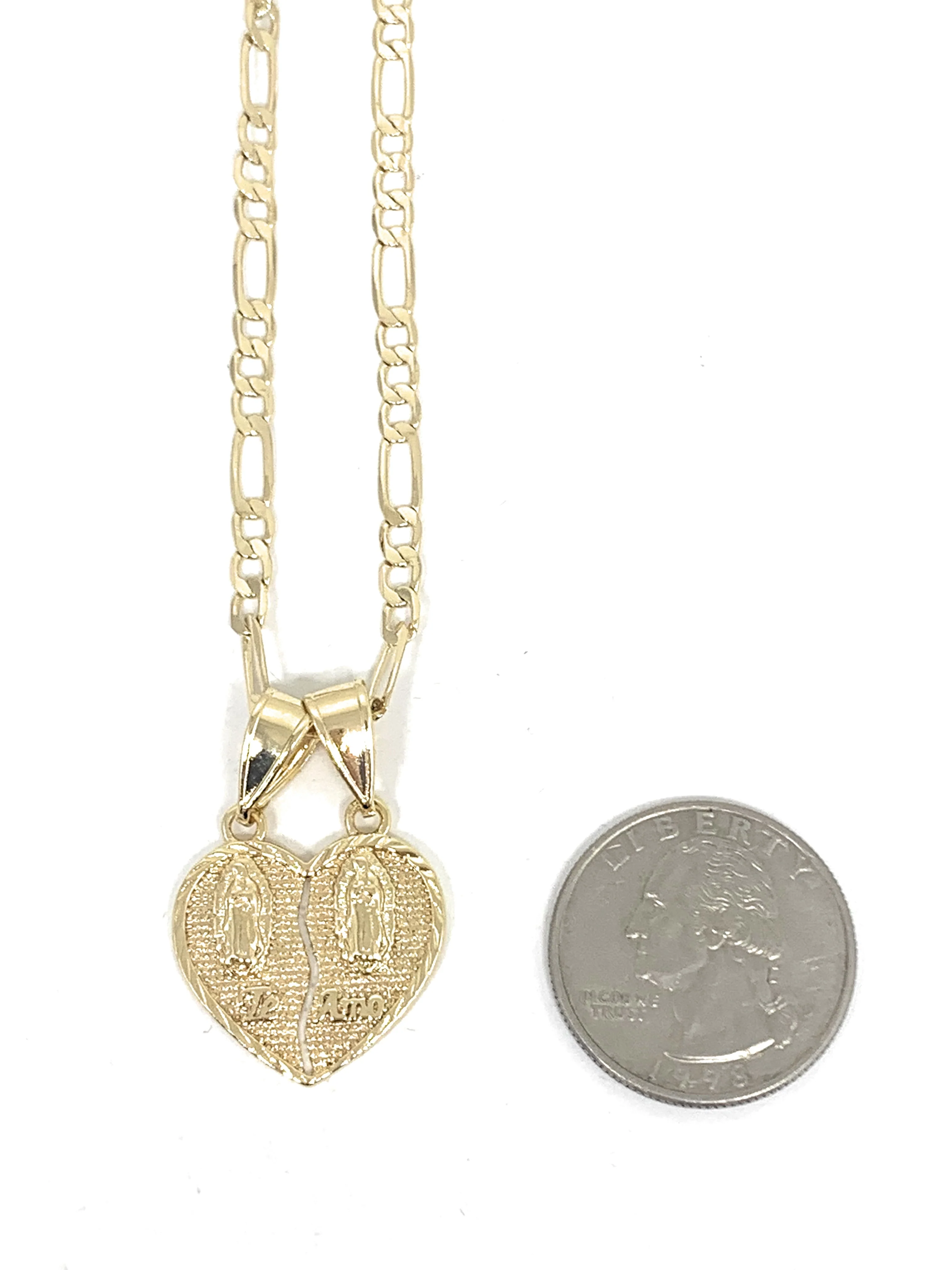 Gold Plated Yellow Double Virgin Mary "Te Amo" Heart Split Pendant Necklace 24" Virgen de Guadalupe - Image 2