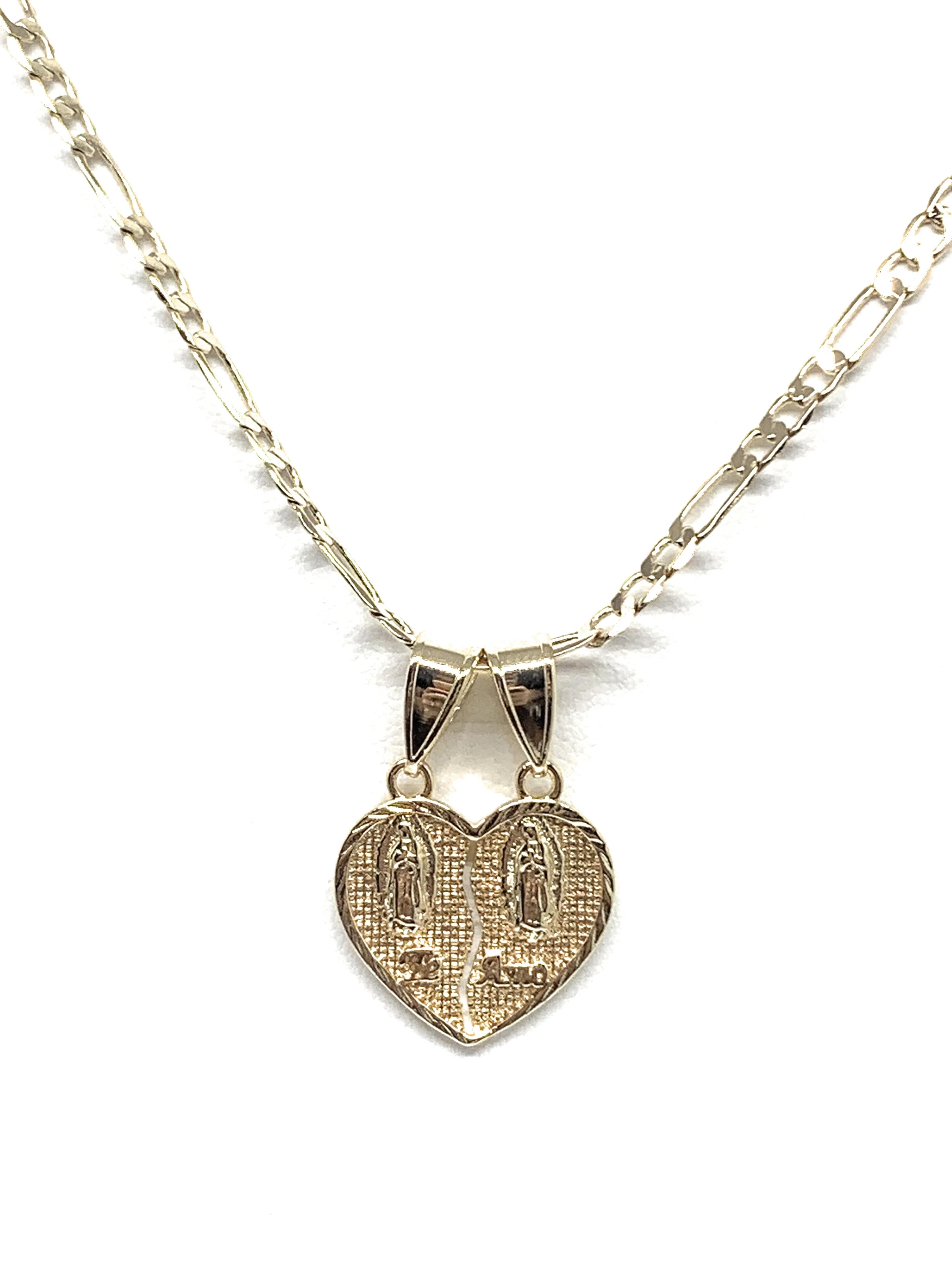 Gold Plated Yellow Double Virgin Mary "Te Amo" Heart Split Pendant Necklace 24" Virgen de Guadalupe - Image 3