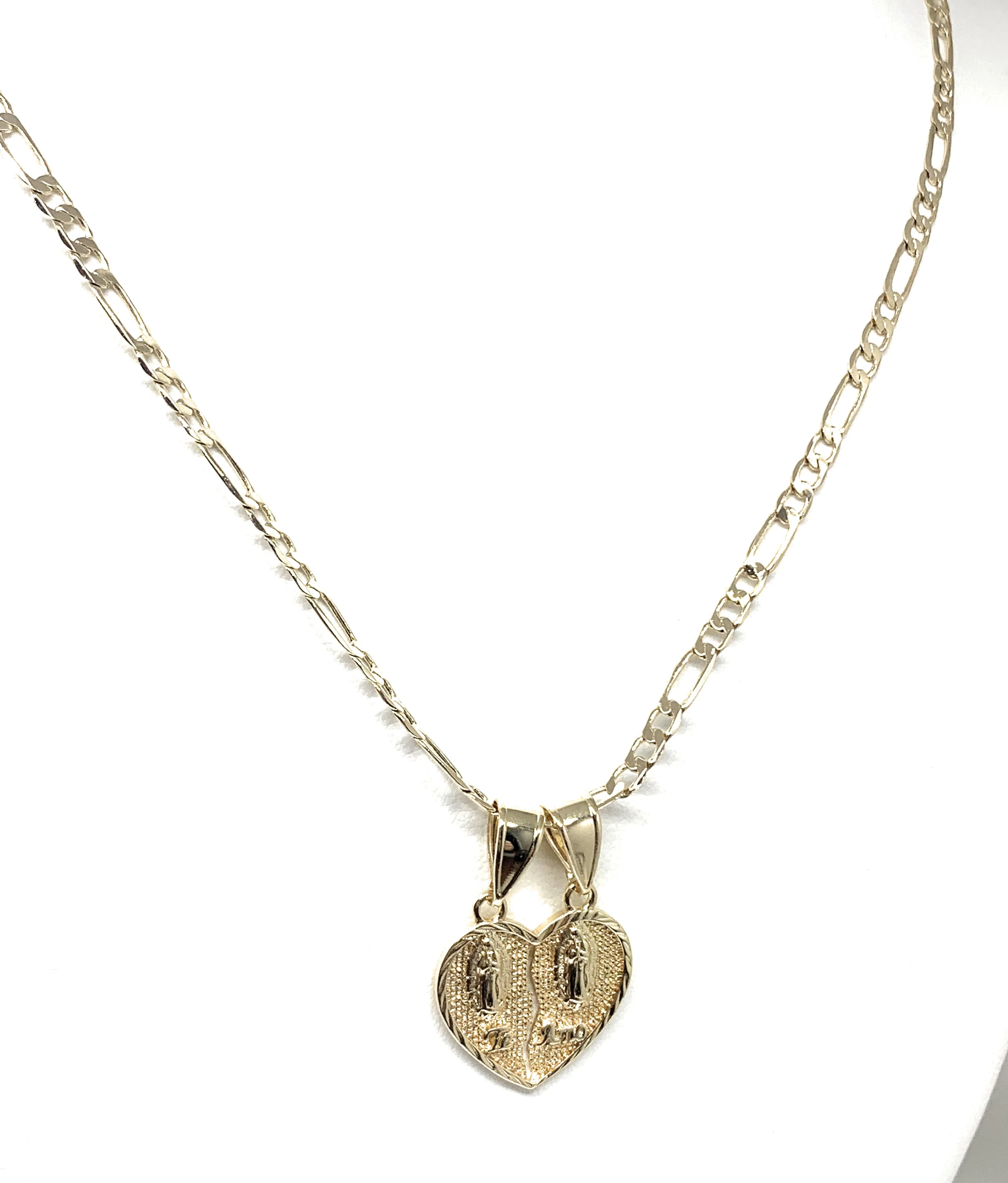 Gold Plated Yellow Double Virgin Mary "Te Amo" Heart Split Pendant Necklace 24" Virgen de Guadalupe - Image 4