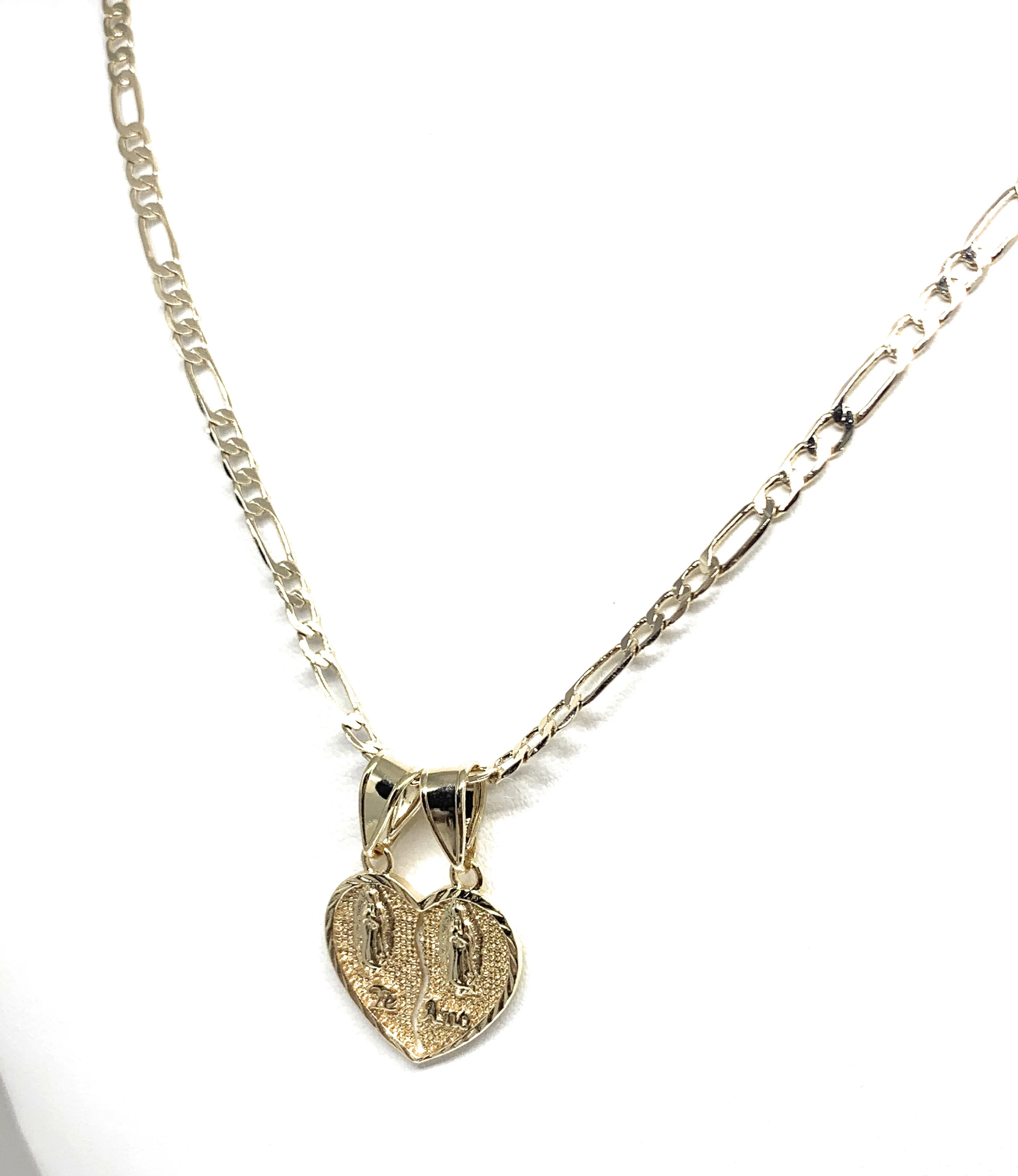 Gold Plated Yellow Double Virgin Mary "Te Amo" Heart Split Pendant Necklace 24" Virgen de Guadalupe - Image 5