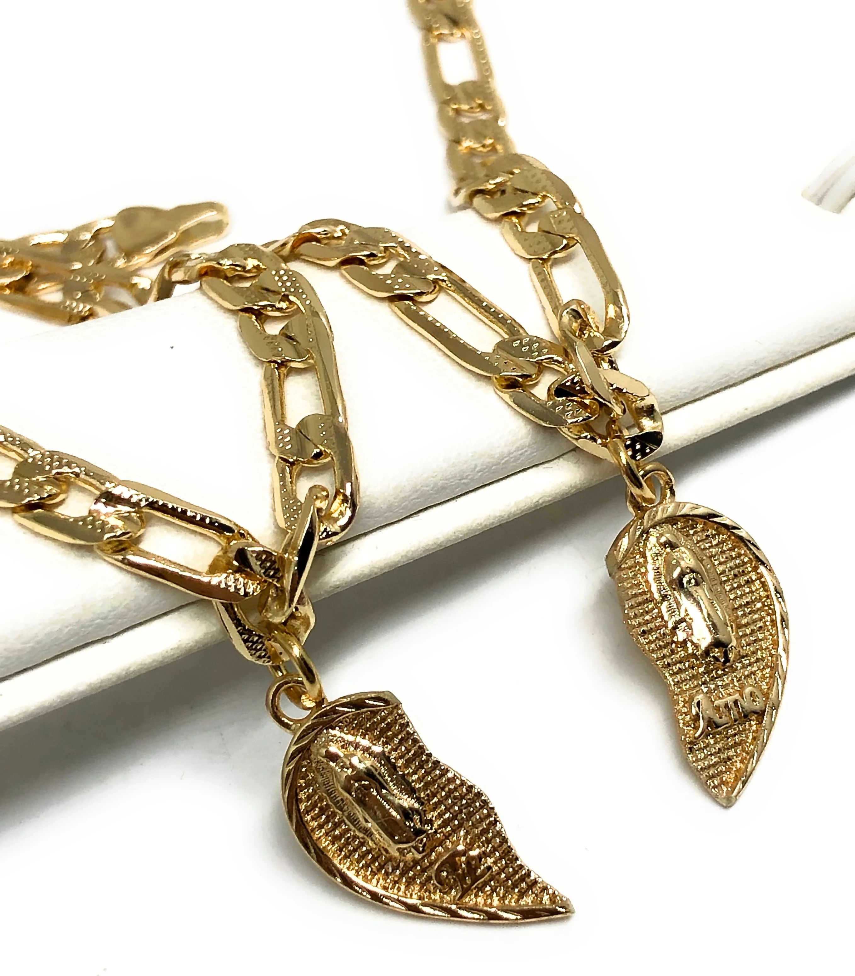 Gold Plated Yellow Double Virgin Mary "Te Amo" Heart Split Pendant TWO BRACELET SET 7.5” - Image 3