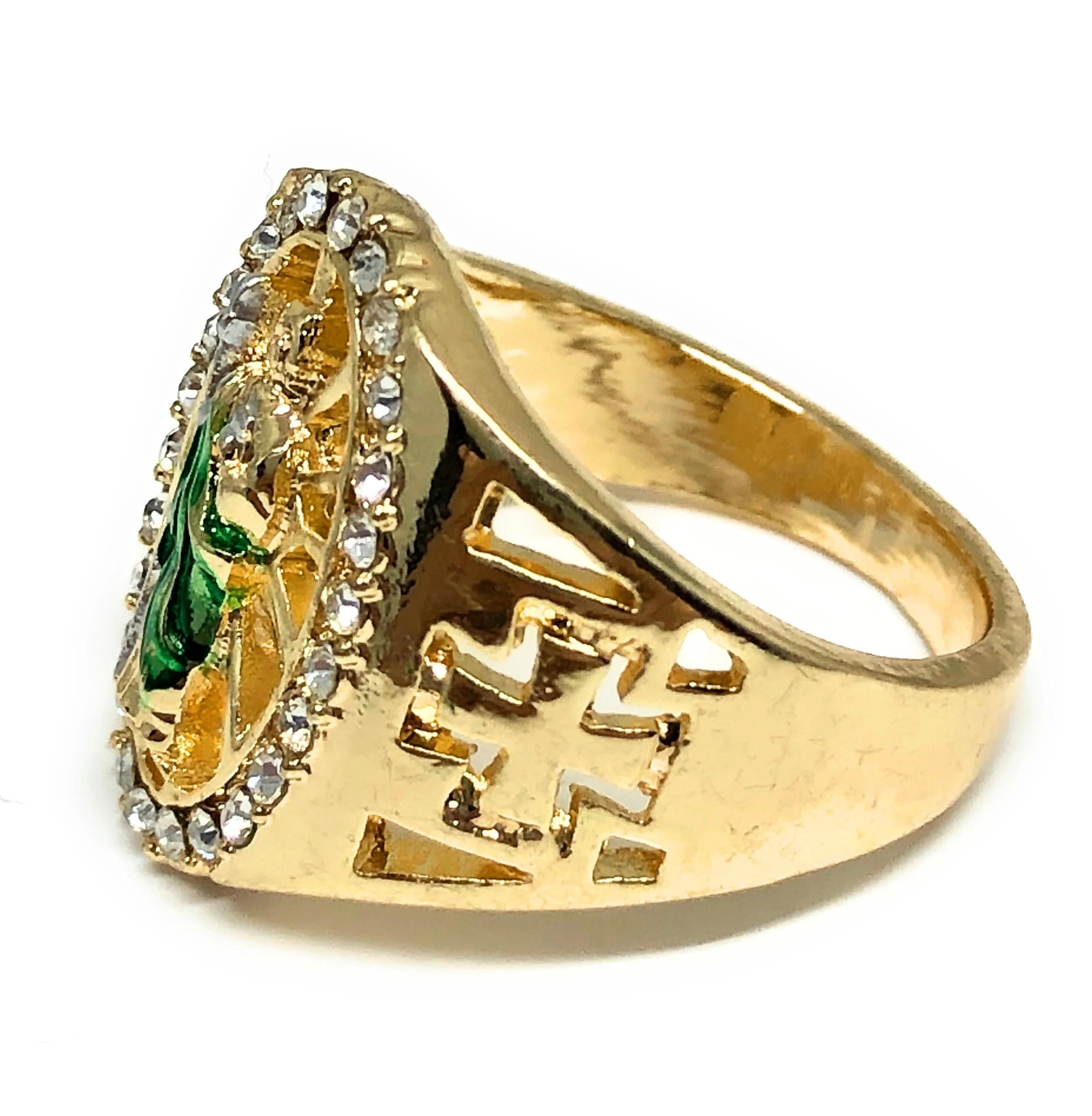 Gold Plated Yellow & Green San Judas Saint Jude Ring Anillo - Image 2