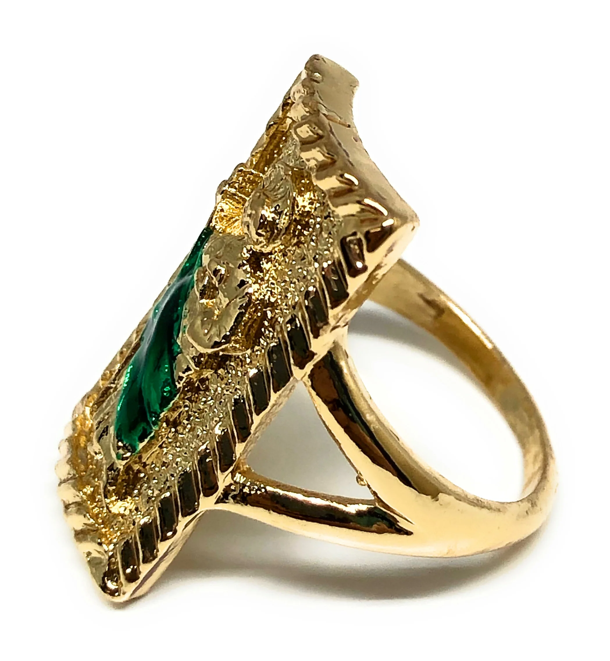 Gold Plated Yellow & Green San Judas Saint Jude Square Ring Anillo - Image 2