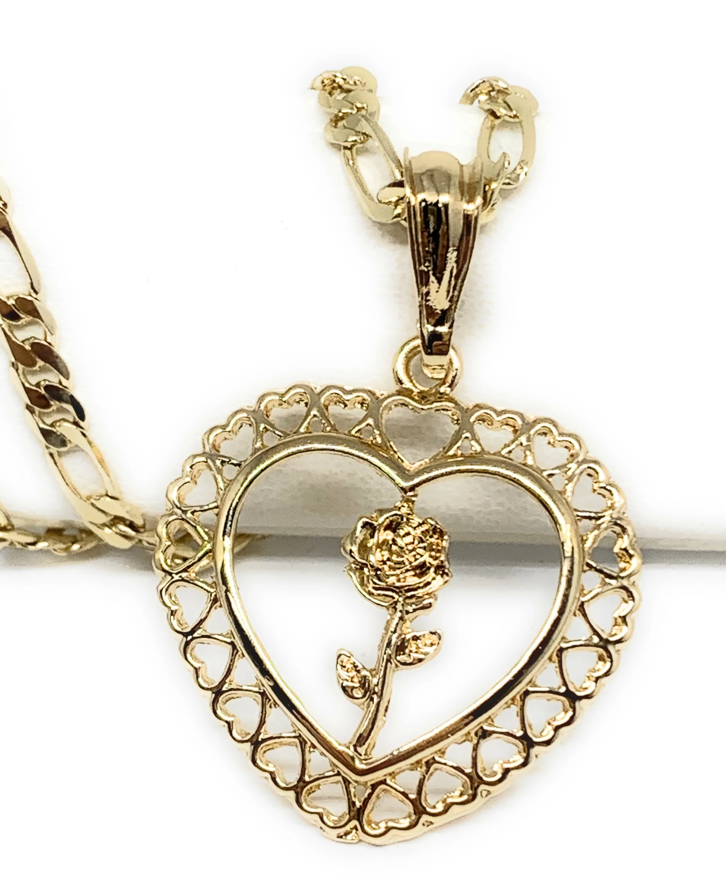 Gold Plated Yellow Rose Pendant Necklace Chain 24” Flor Pendant