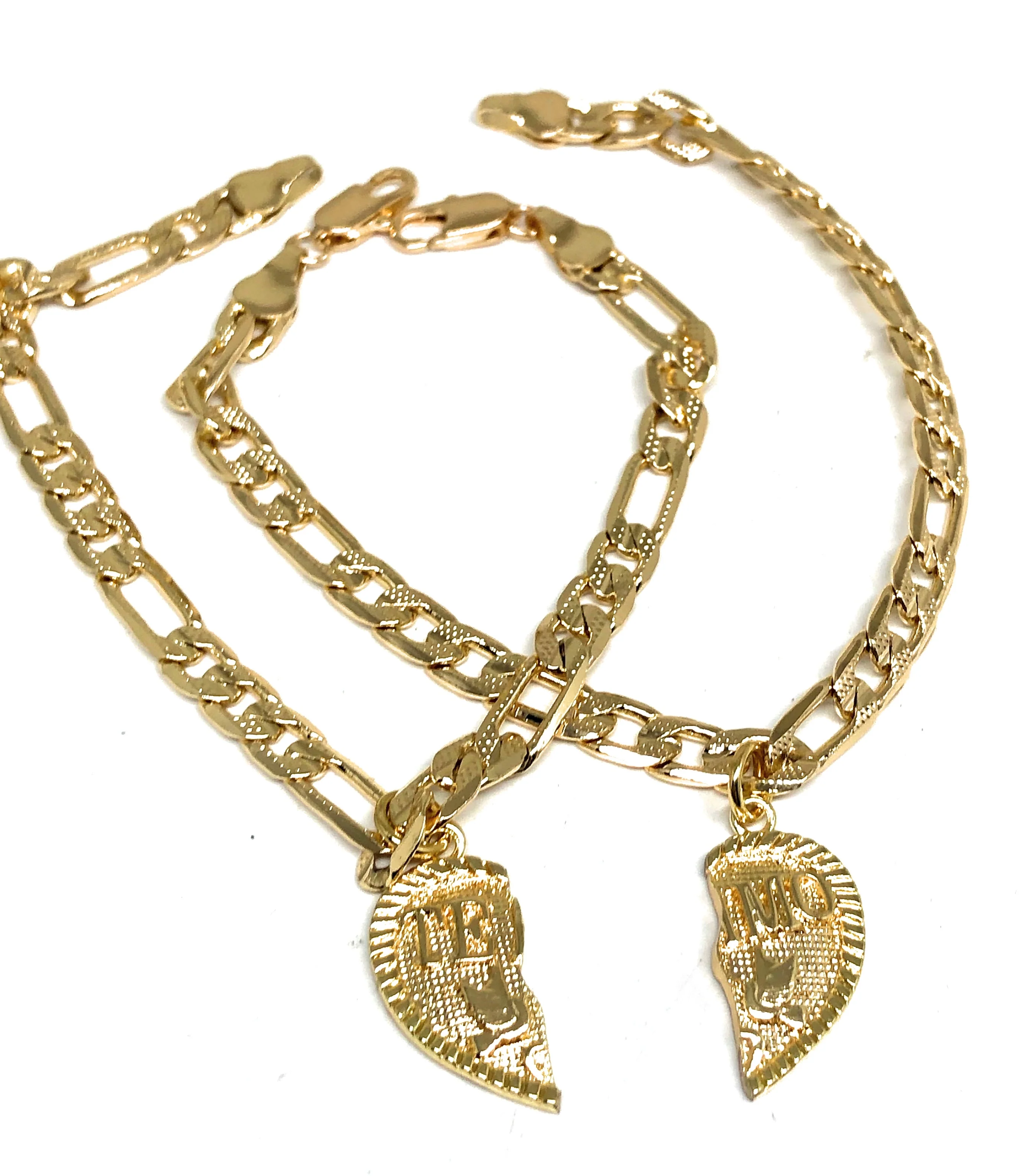 Gold Plated Yellow "Te Amo" Heart Split Pendant TWO BRACELET SET 7.5” - Image 2