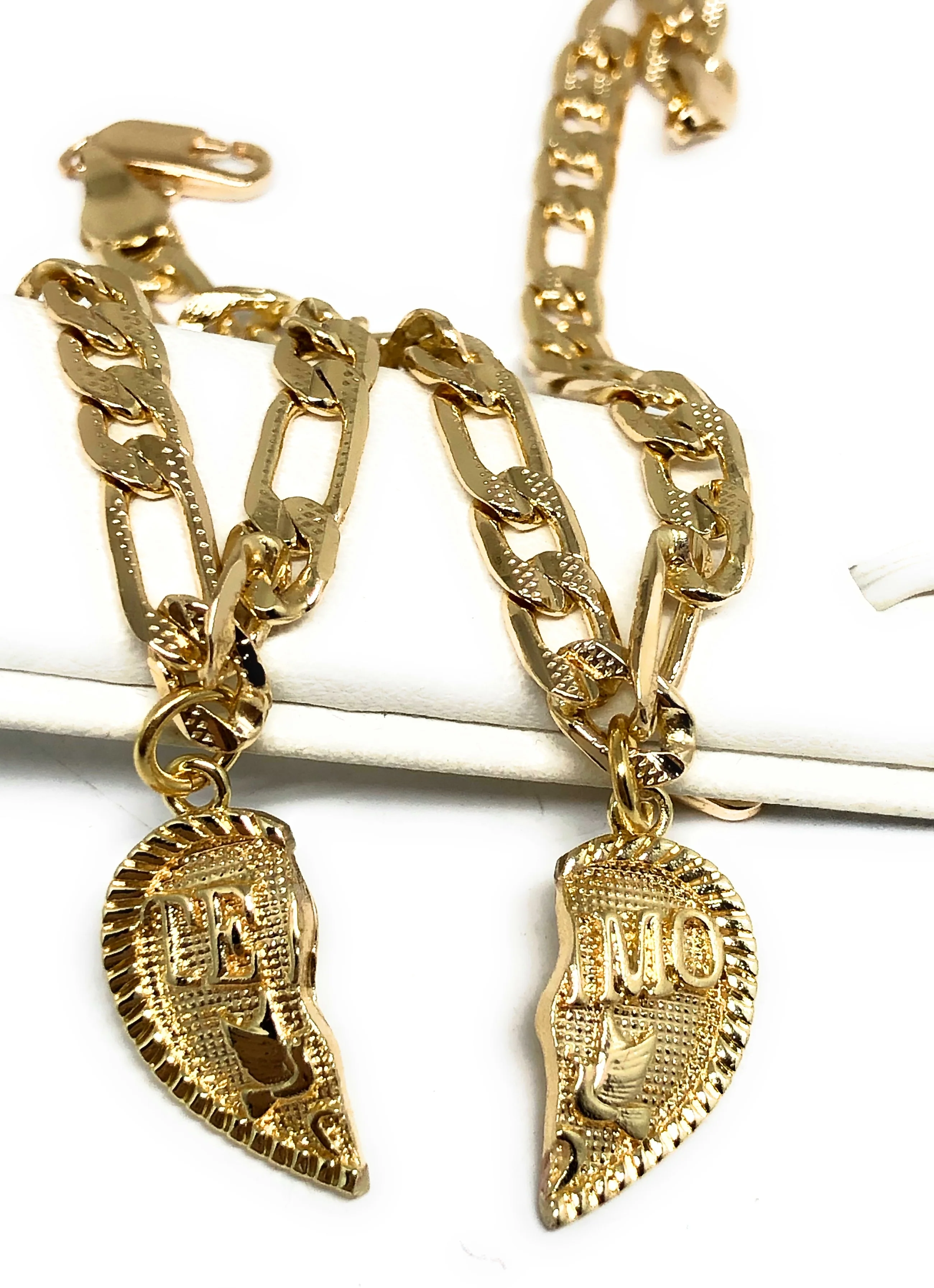 Gold Plated Yellow "Te Amo" Heart Split Pendant TWO BRACELET SET 7.5” - Image 3