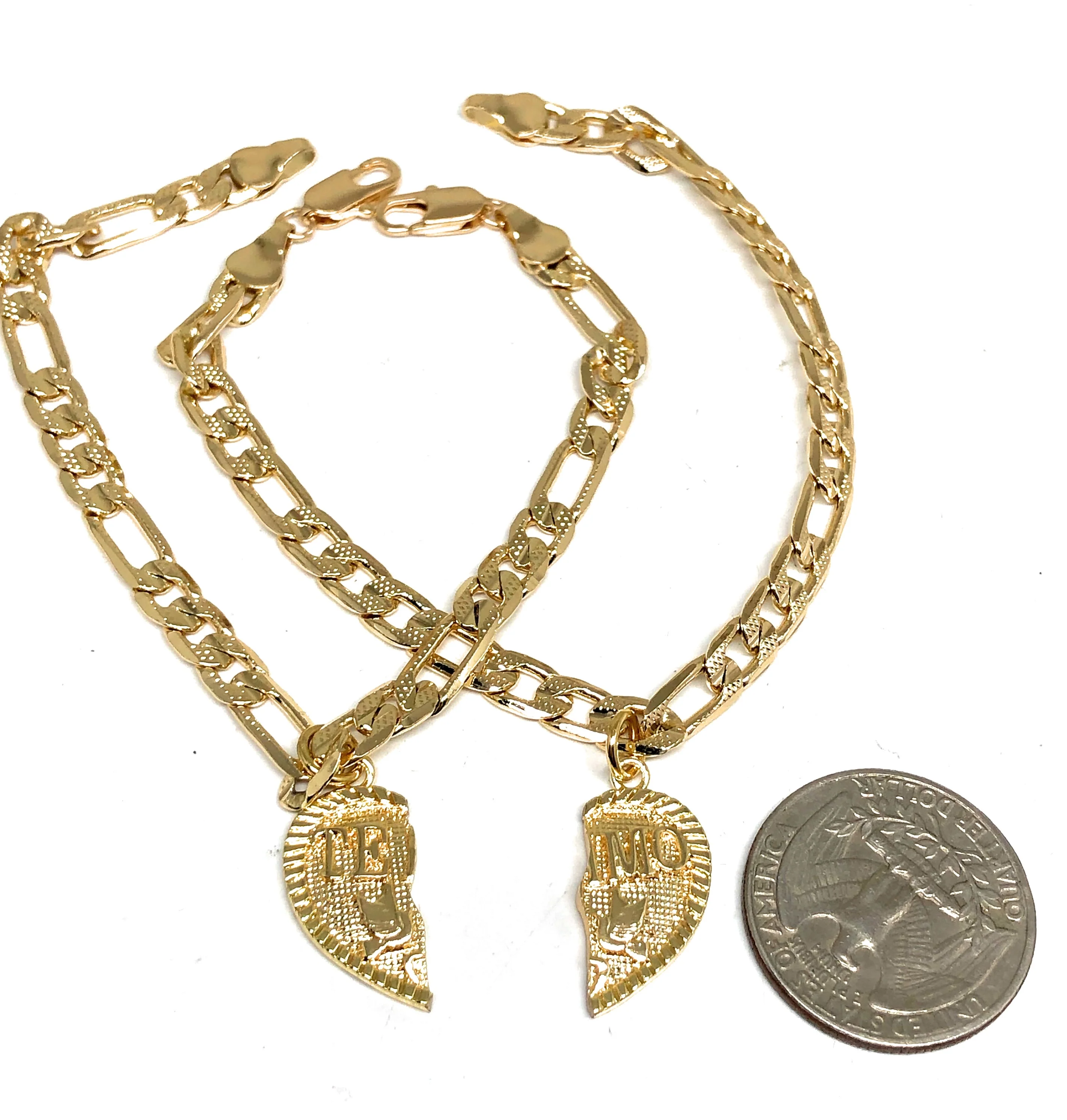 Gold Plated Yellow "Te Amo" Heart Split Pendant TWO BRACELET SET 7.5” - Image 5