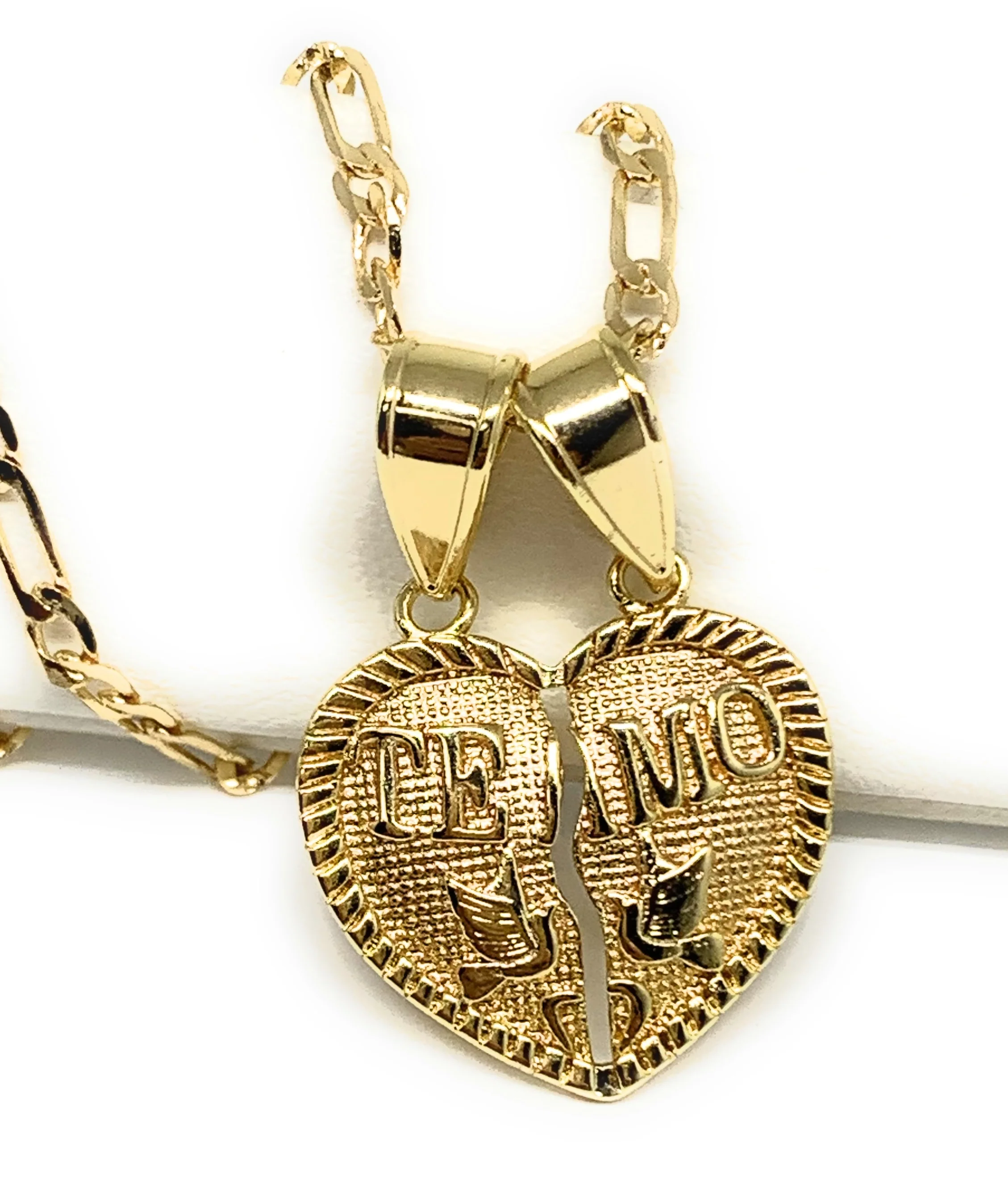 Gold Plated Yellow "Te Amo" Heart Split Pendant Necklace 24"
