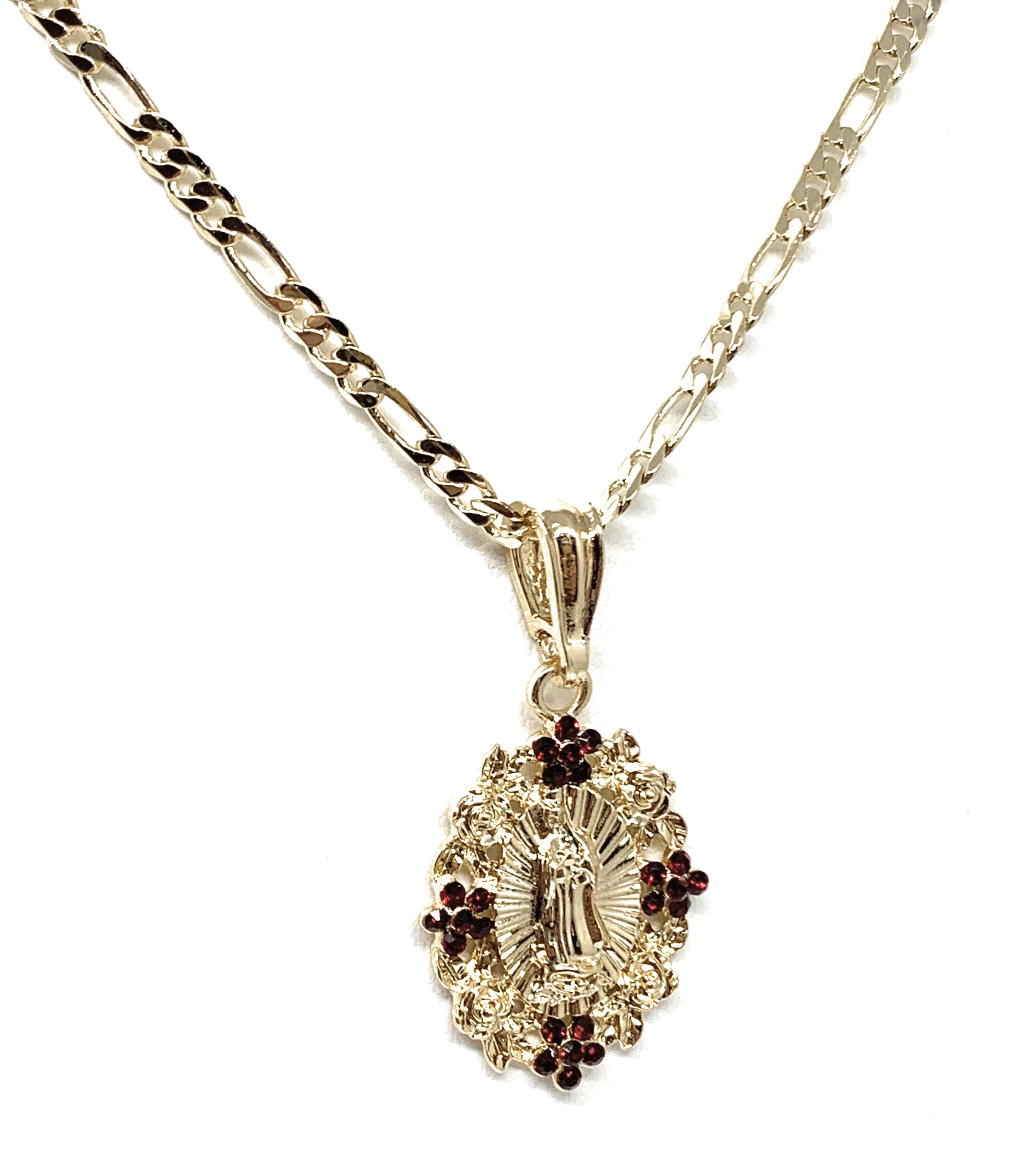 Gold Plated Yellow Virgin Mary Flower CZ Pendant Necklace 24" Virgen Guadalupe - Image 4