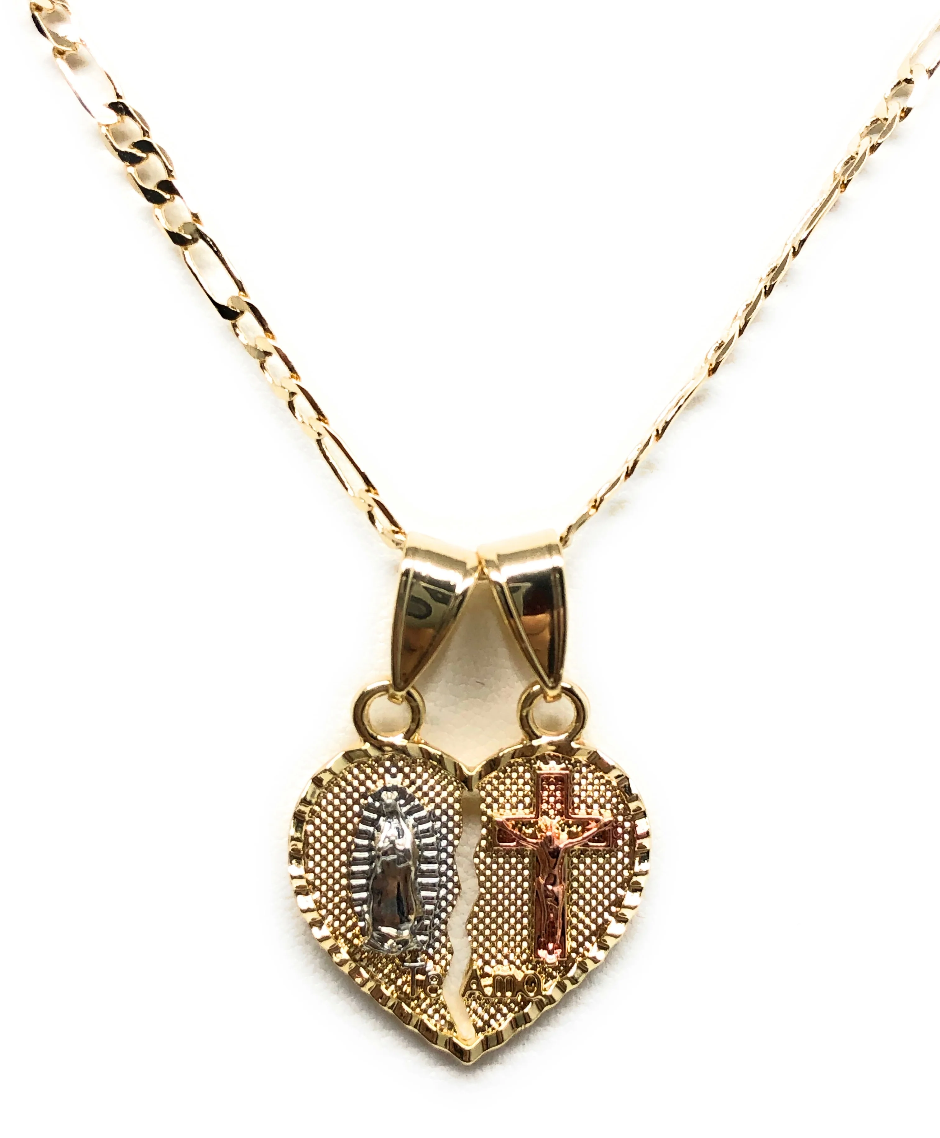 Gold Plated Yellow Virgin Mary Heart & Christ "Te Amo" Heart Split Pendant Necklace 24" Virgen de Guadalupe - Image 10