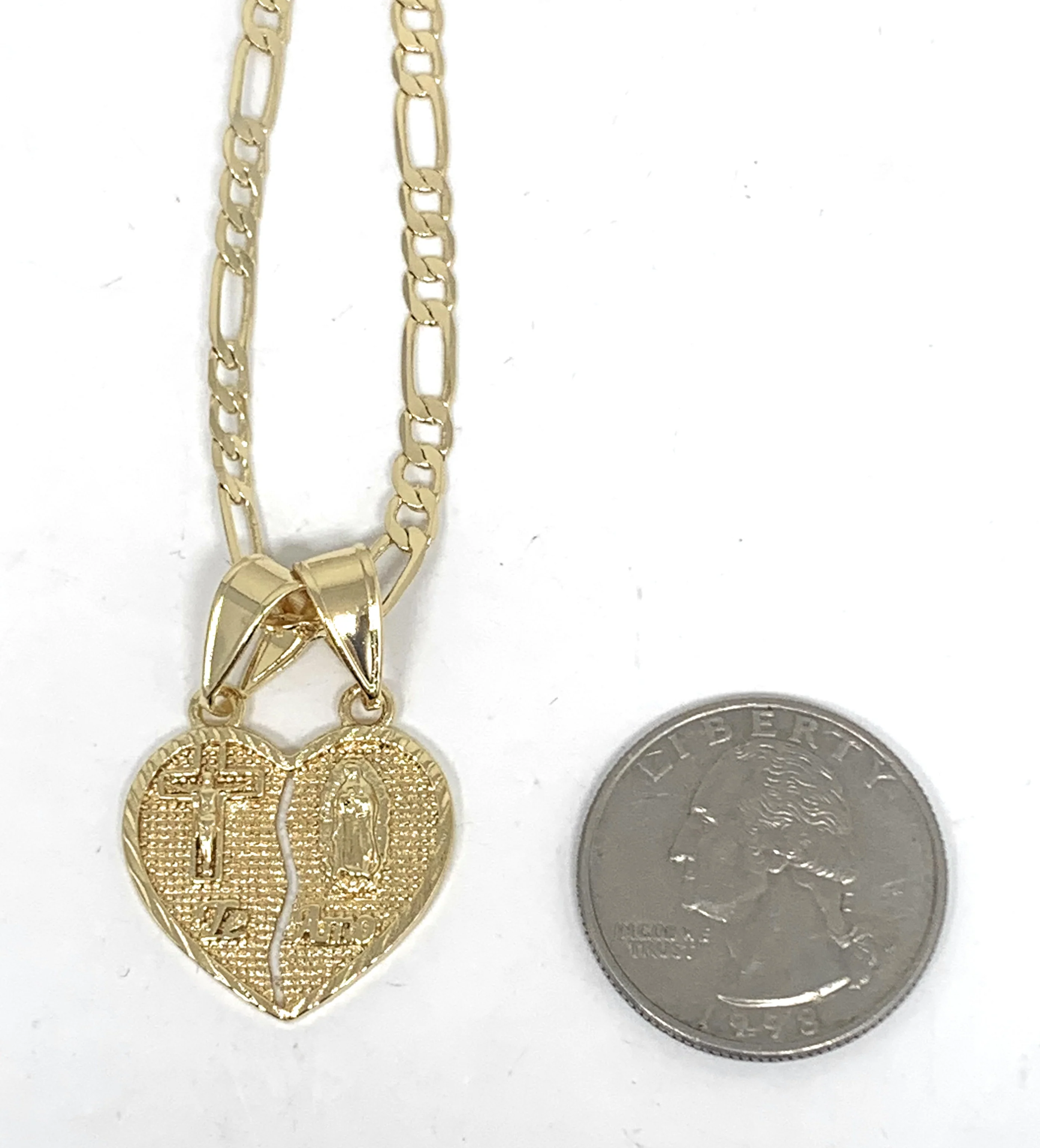 Gold Plated Yellow Virgin Mary Heart & Christ "Te Amo" Heart Split Pendant Necklace 24" Virgen de Guadalupe - Image 4