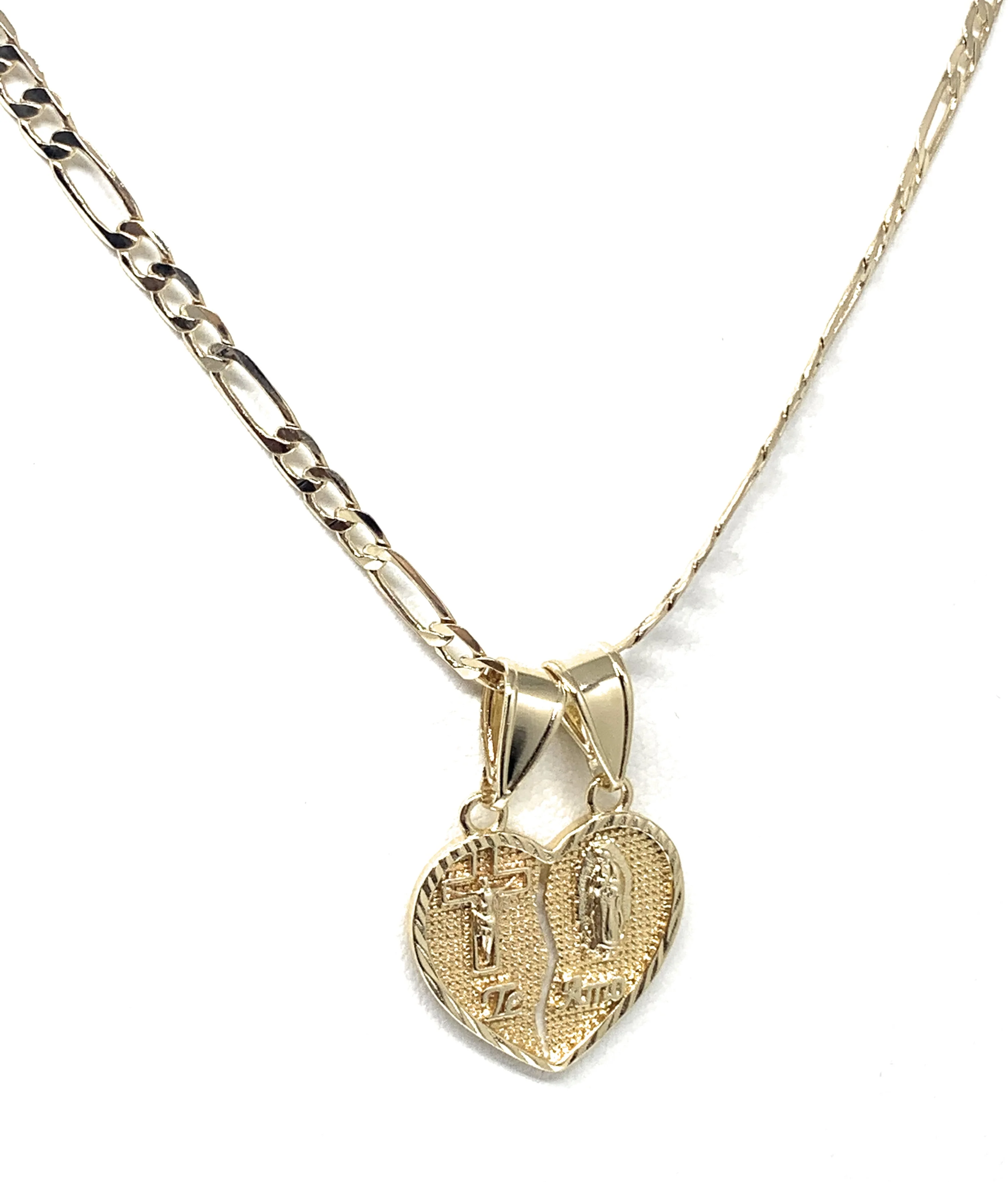 Gold Plated Yellow Virgin Mary Heart & Christ "Te Amo" Heart Split Pendant Necklace 24" Virgen de Guadalupe - Image 8