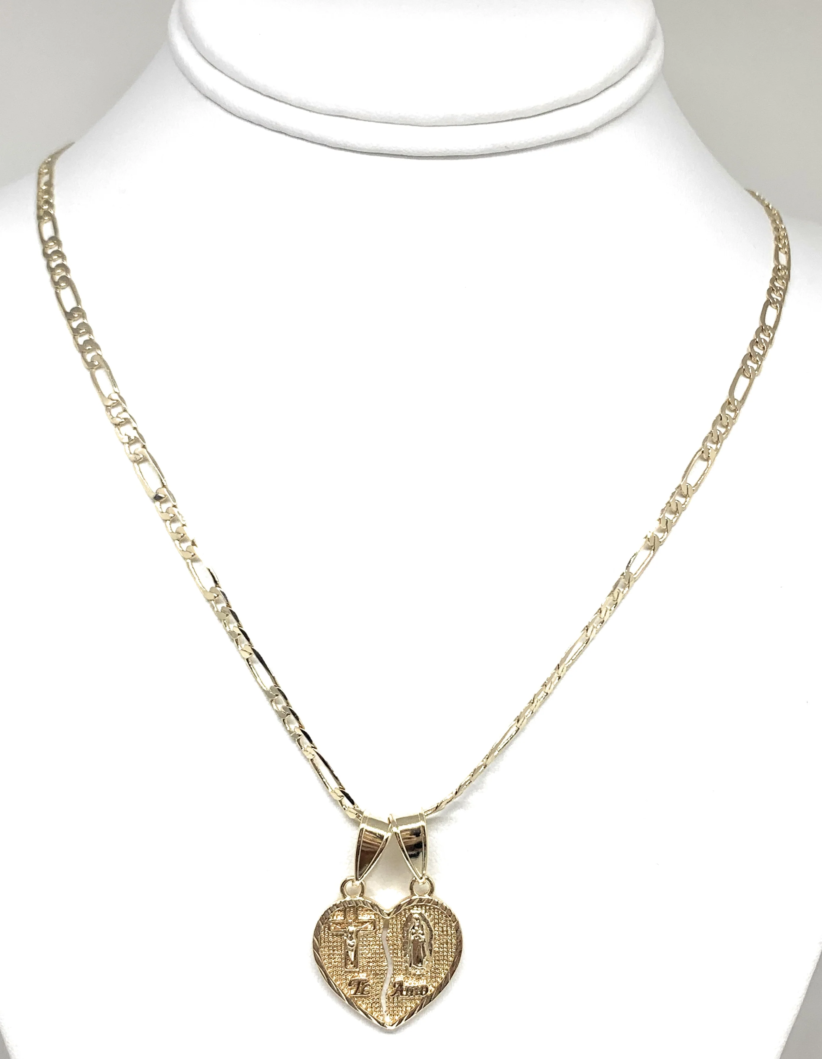 Gold Plated Yellow Virgin Mary Heart & Christ "Te Amo" Heart Split Pendant Necklace 24" Virgen de Guadalupe - Image 9