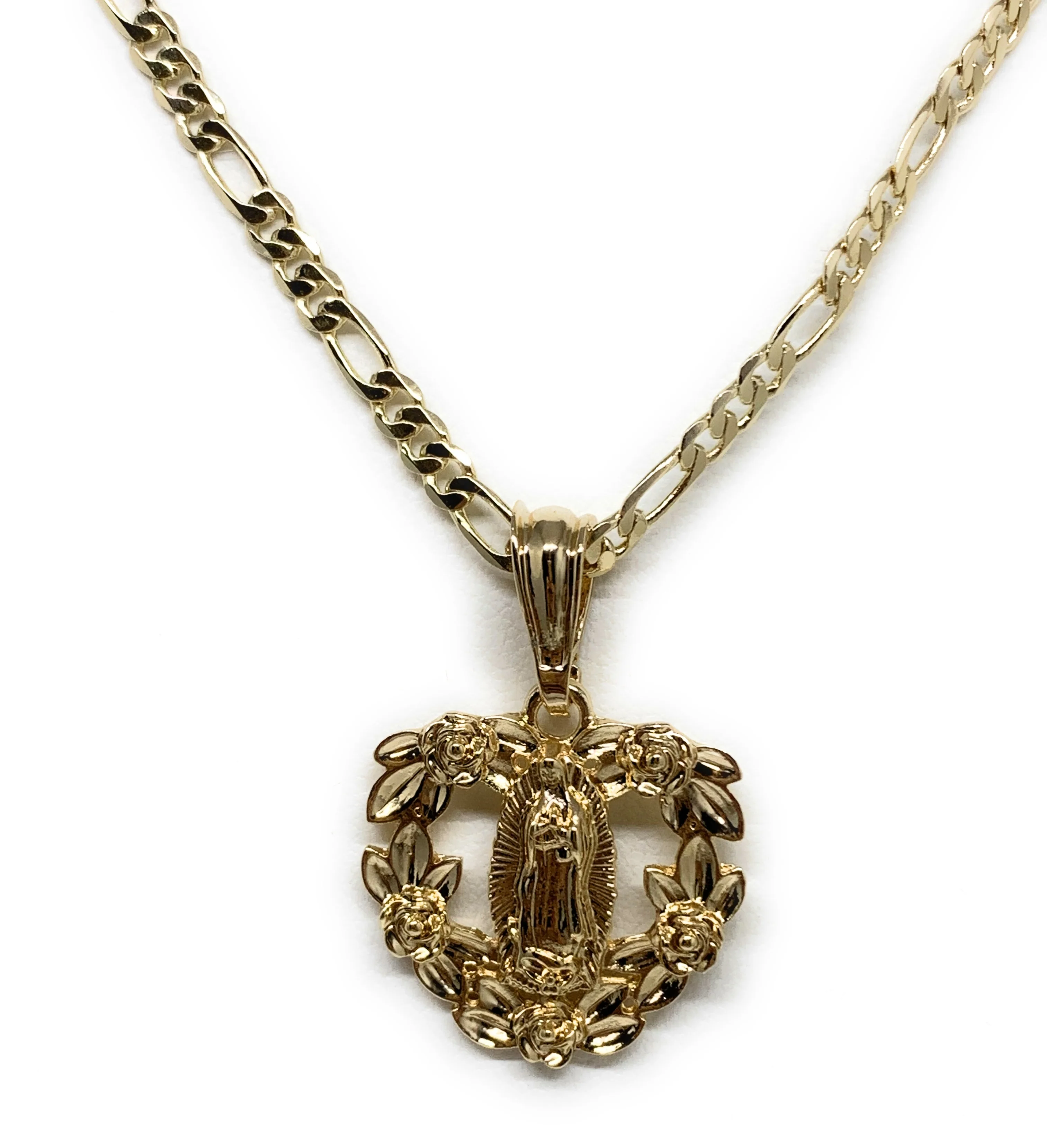 Gold Plated Yellow Virgin Mary Heart Flower Pendant Necklace 24" Virgen de Guadalupe Medallas - Image 3