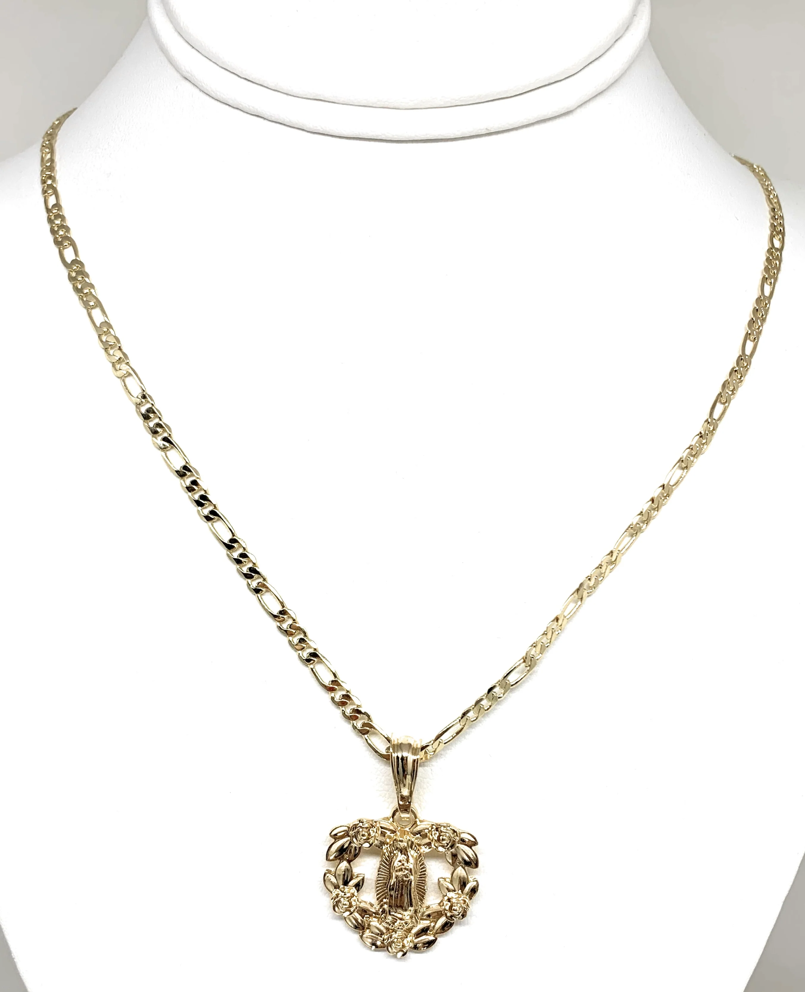 Gold Plated Yellow Virgin Mary Heart Flower Pendant Necklace 24" Virgen de Guadalupe Medallas - Image 4