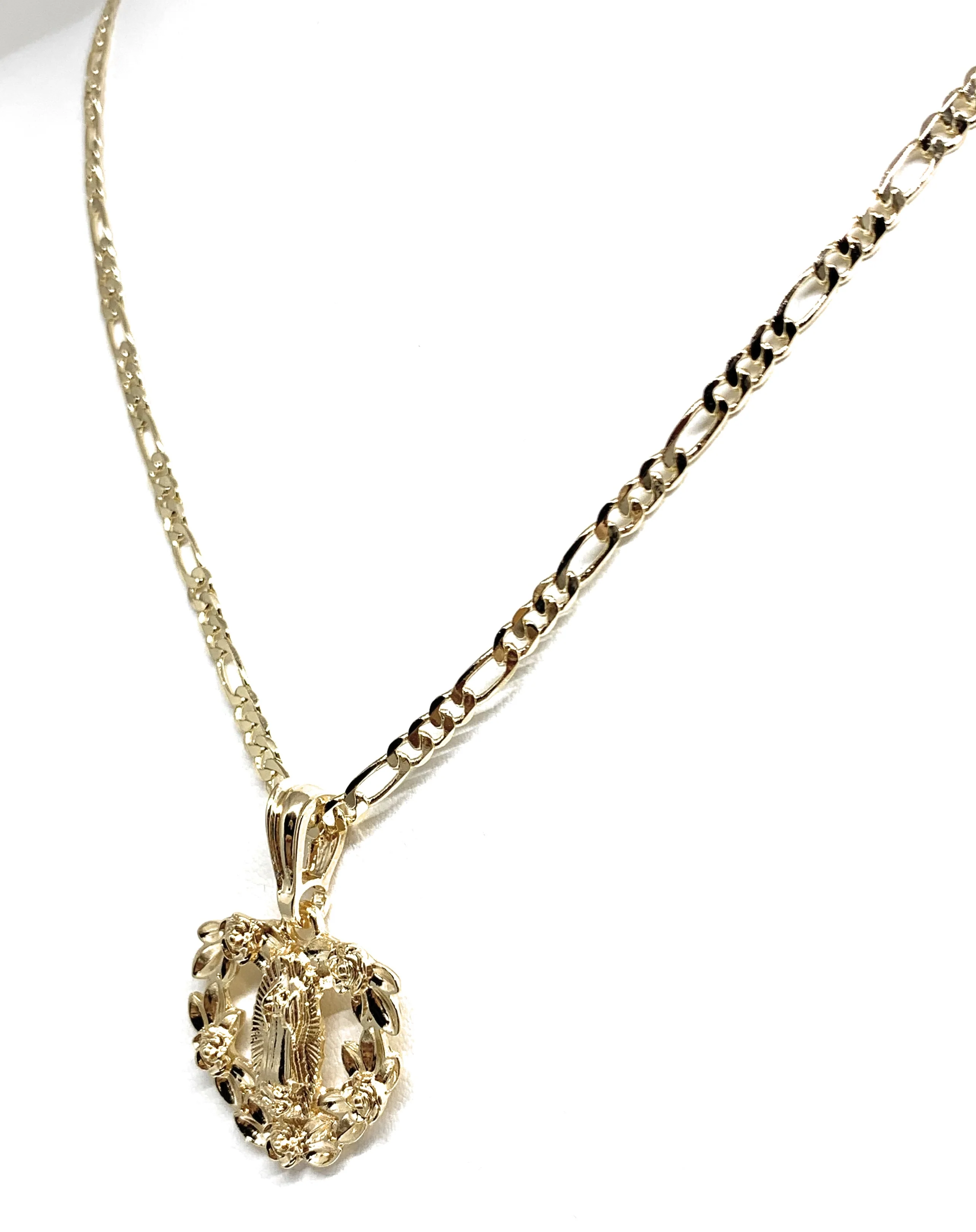 Gold Plated Yellow Virgin Mary Heart Flower Pendant Necklace 24" Virgen de Guadalupe Medallas - Image 5