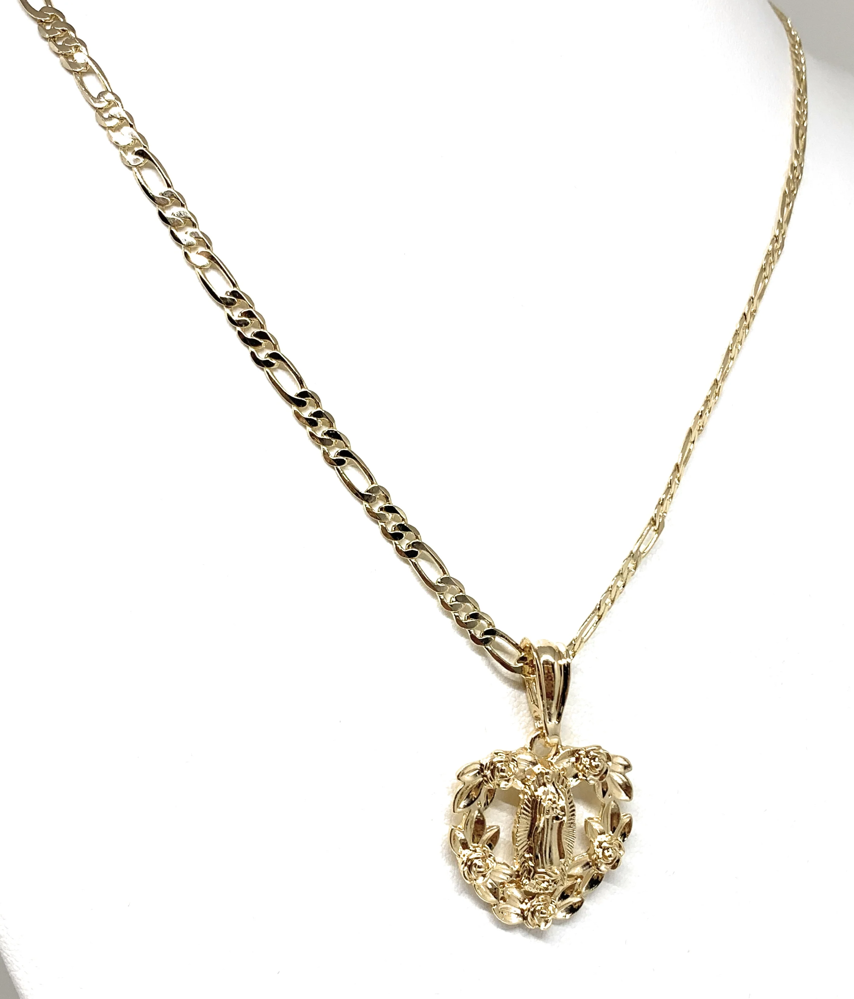 Gold Plated Yellow Virgin Mary Heart Flower Pendant Necklace 24" Virgen de Guadalupe Medallas - Image 6