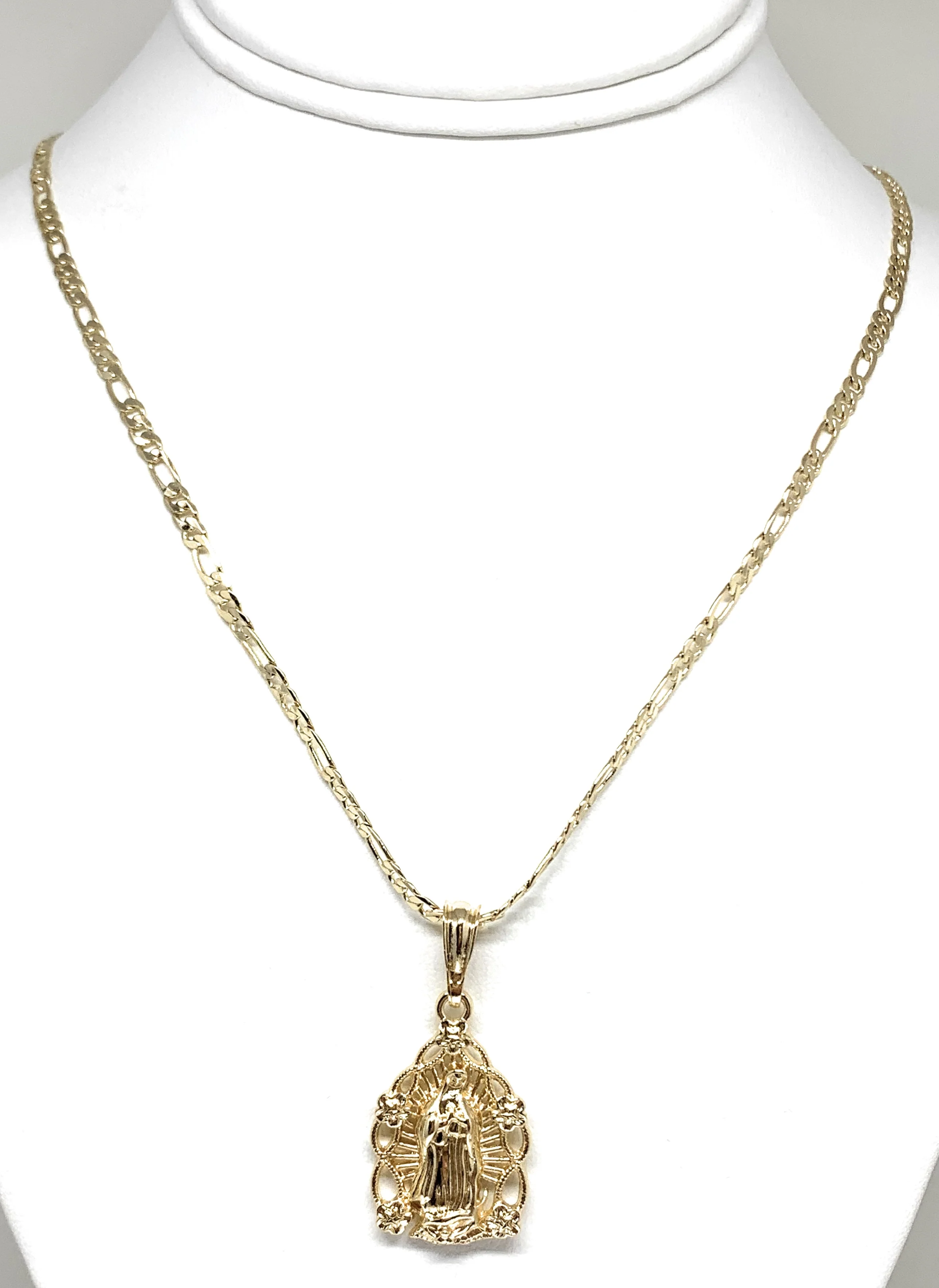 Gold Plated Yellow Virgin Mary Oval Flower Pendant Necklace 24" Virgen de Guadalupe - Image 4