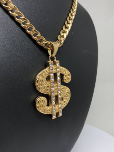 Hip Hop Gold Plated Iced Out CZ Big XL Dollar Sign Pendant 30" Cuban Link Chain - Image 10