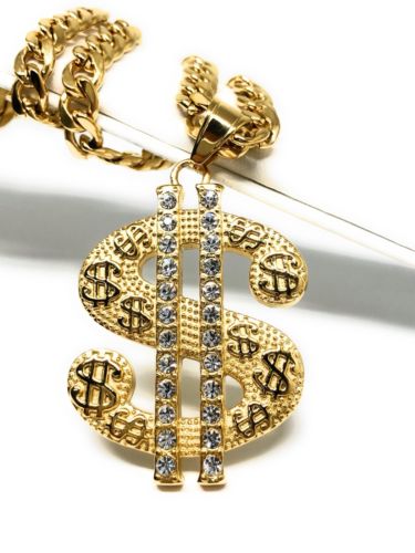 Hip Hop Gold Plated Iced Out CZ Big XL Dollar Sign Pendant 30" Cuban Link Chain - Image 3