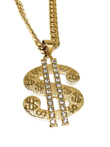 Hip Hop Gold Plated Iced Out CZ Big XL Dollar Sign Pendant 30" Cuban Link Chain - Image 4