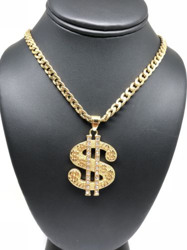 Hip Hop Gold Plated Iced Out CZ Big XL Dollar Sign Pendant 30" Cuban Link Chain - Image 5