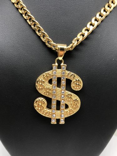Hip Hop Gold Plated Iced Out CZ Big XL Dollar Sign Pendant 30" Cuban Link Chain - Image 6