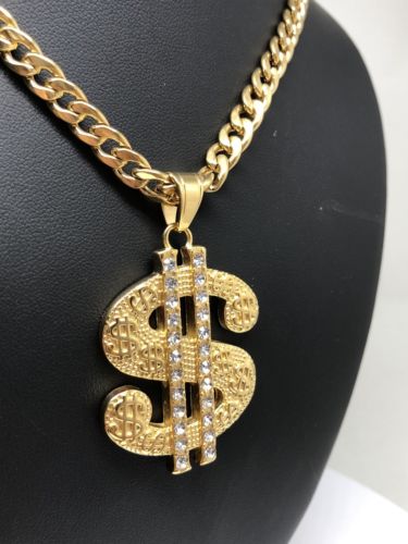 Hip Hop Gold Plated Iced Out CZ Big XL Dollar Sign Pendant 30" Cuban Link Chain - Image 7