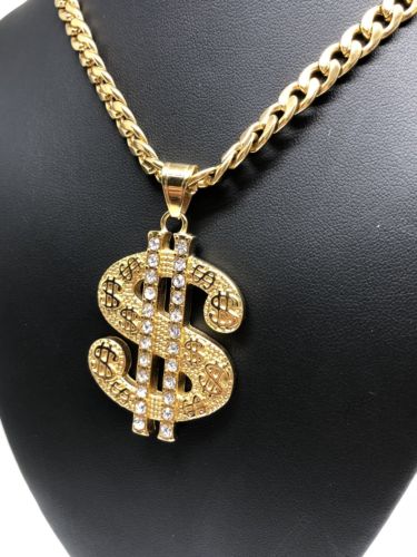 Hip Hop Gold Plated Iced Out CZ Big XL Dollar Sign Pendant 30" Cuban Link Chain - Image 8