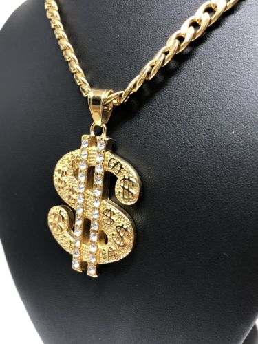 Hip Hop Gold Plated Iced Out CZ Big XL Dollar Sign Pendant 30" Cuban Link Chain - Image 9