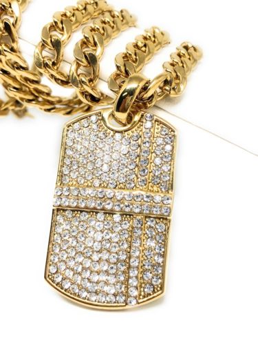Hip Hop Gold Plated Iced Out CZ Dog Tag Army Pendant 30" Cuban Link Chain 7mm - Image 3